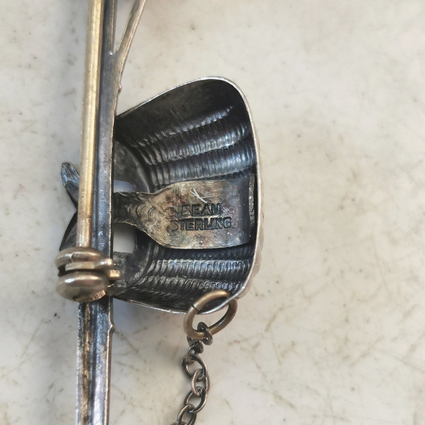 Vintage Sterling Silver Fishing Rod with Fish Brooch