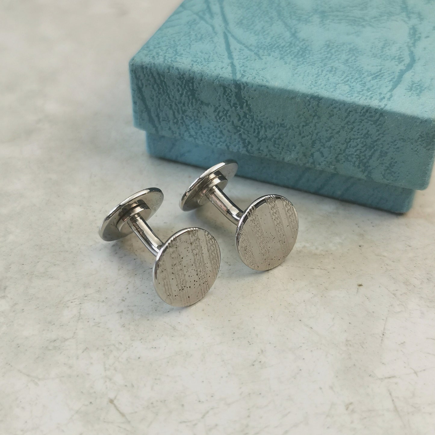 Vintage Sterling Silver Patterned Circle Cufflinks