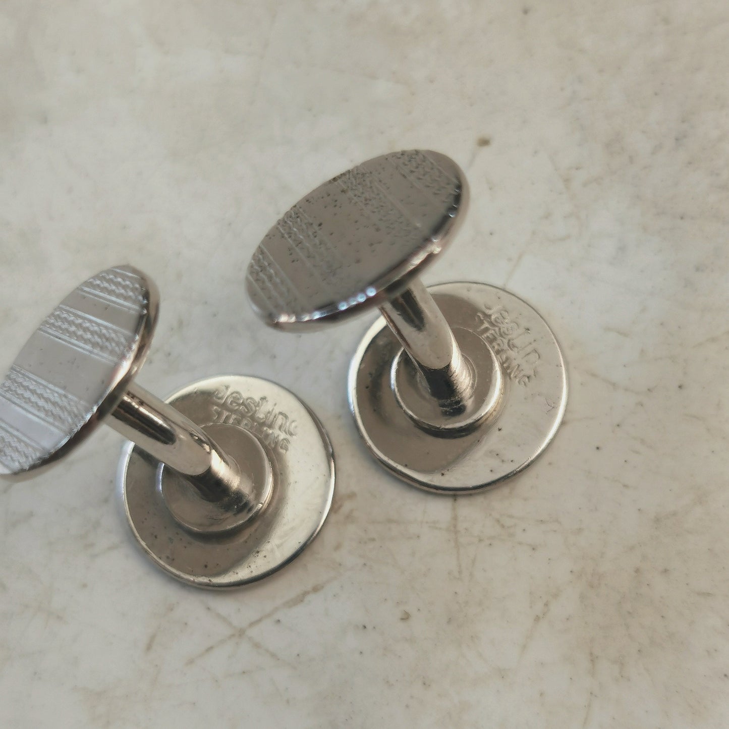 Vintage Sterling Silver Patterned Circle Cufflinks