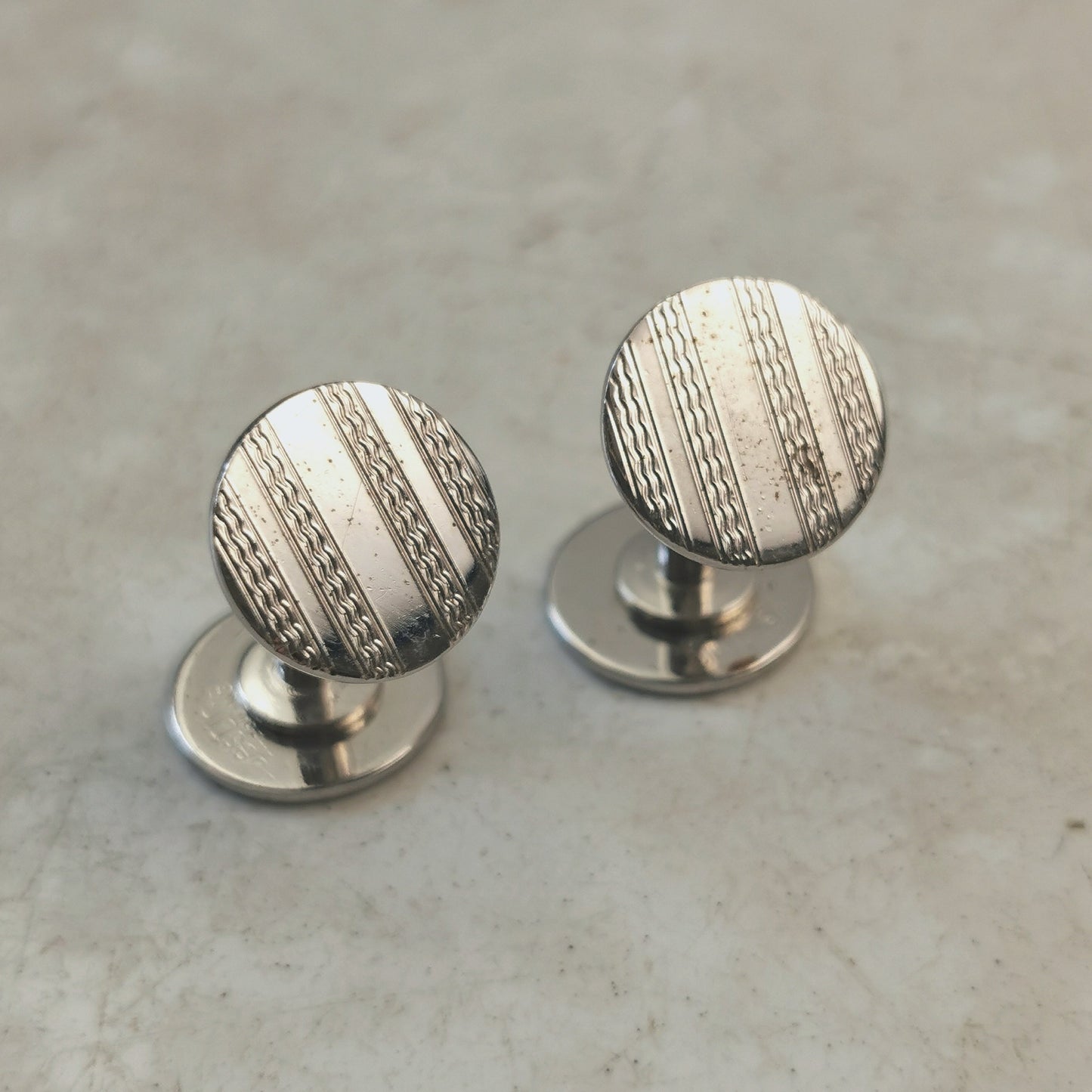 Vintage Sterling Silver Patterned Circle Cufflinks