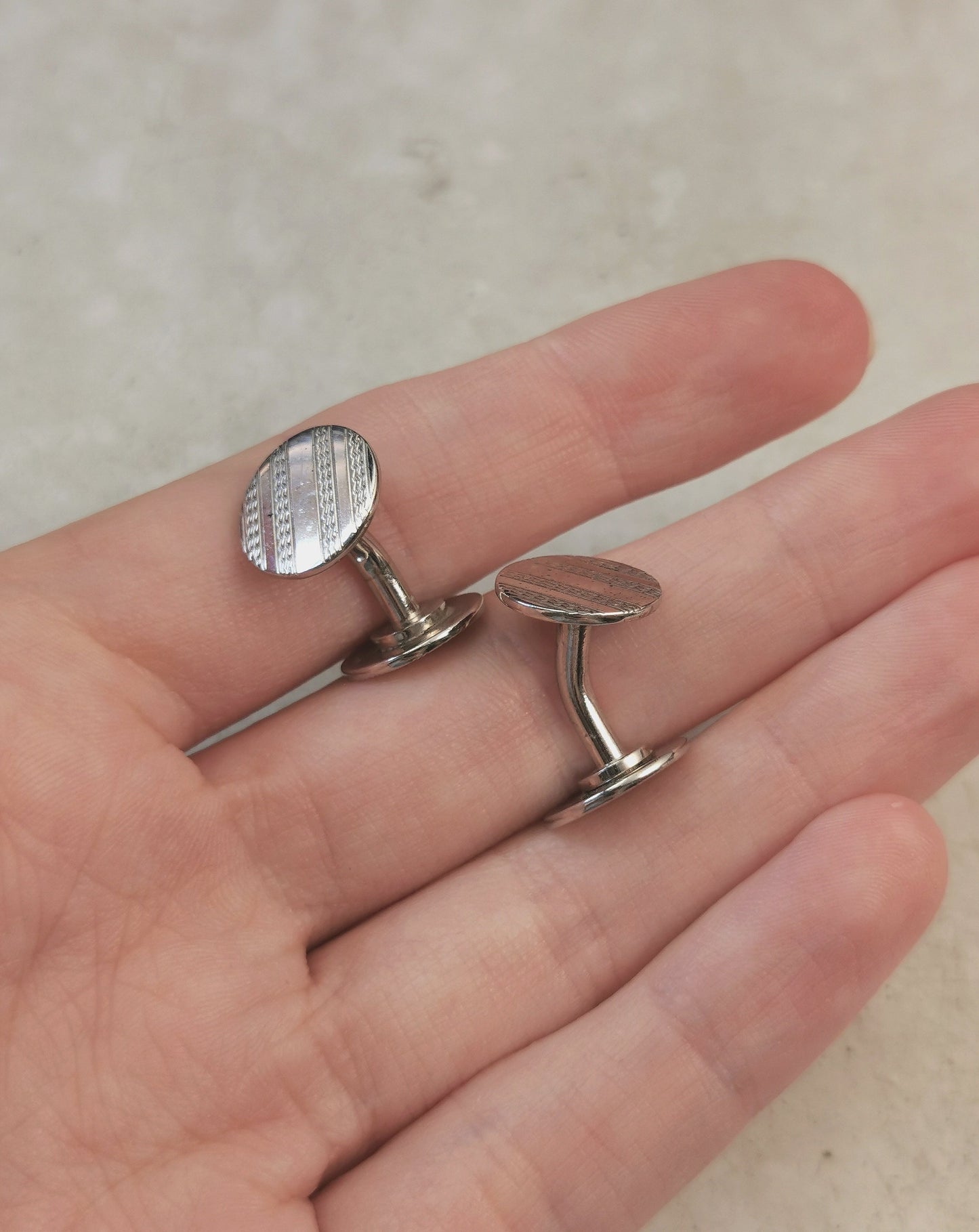 Vintage Sterling Silver Patterned Circle Cufflinks