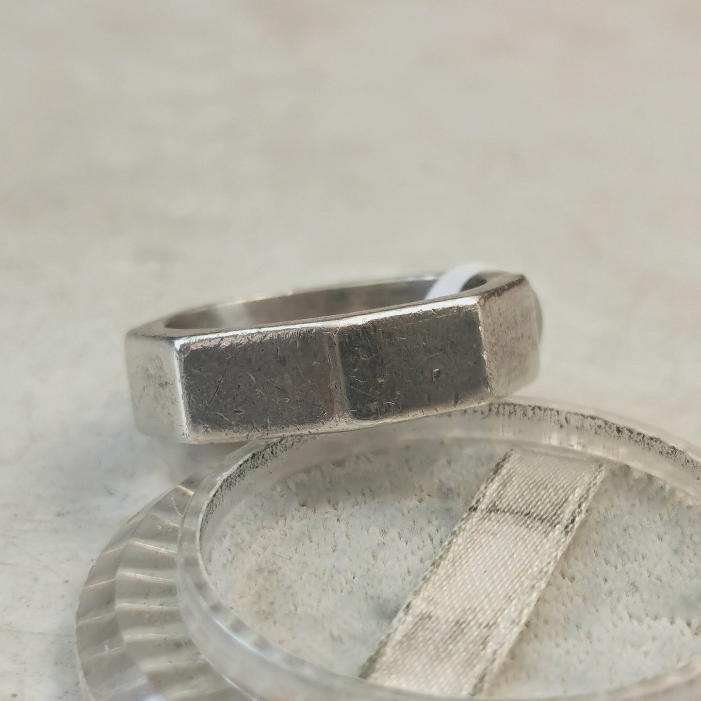 Estate Sterling Silver Mexico Hexagon Bolt Ring