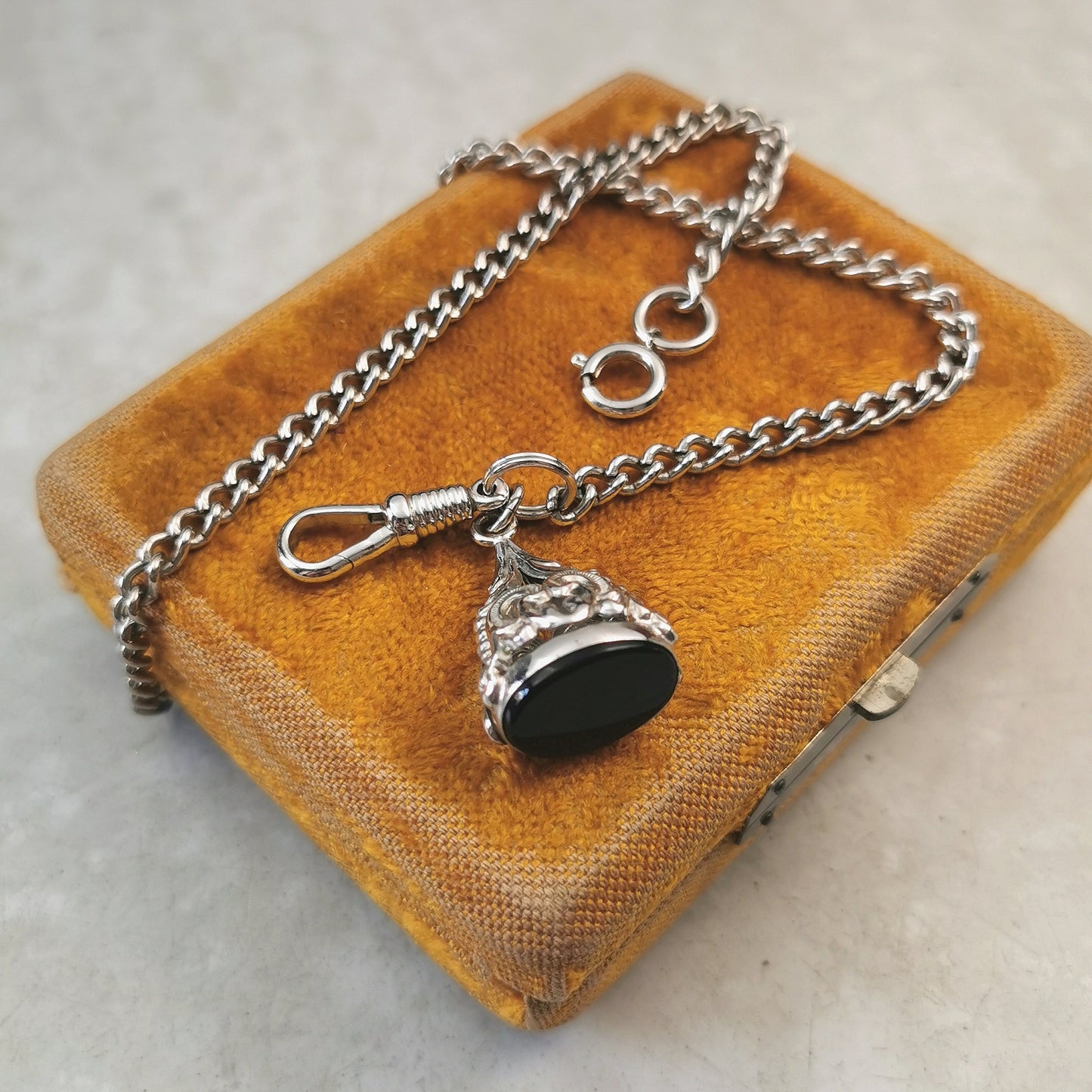 Vintage Silver-tone Pocket Watch Chain & Fob