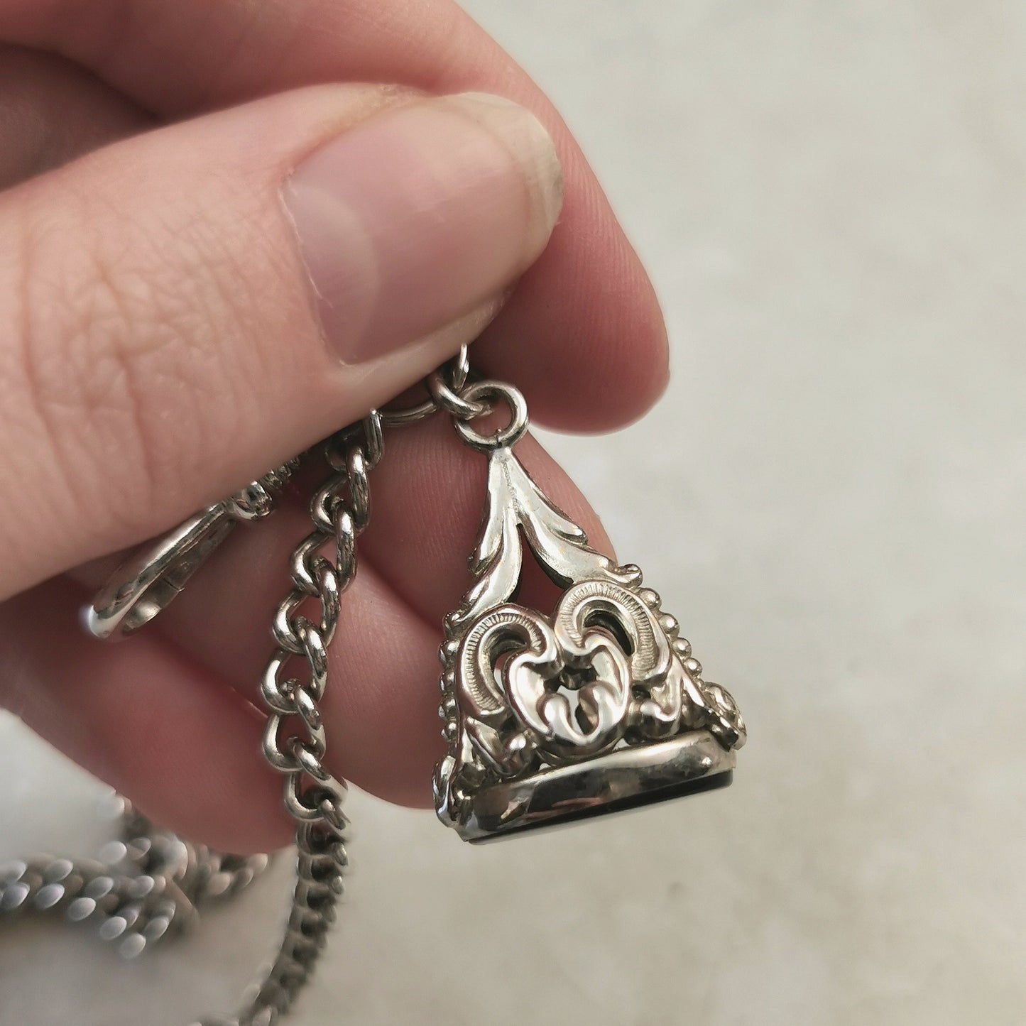 Vintage Silver-tone Pocket Watch Chain & Fob