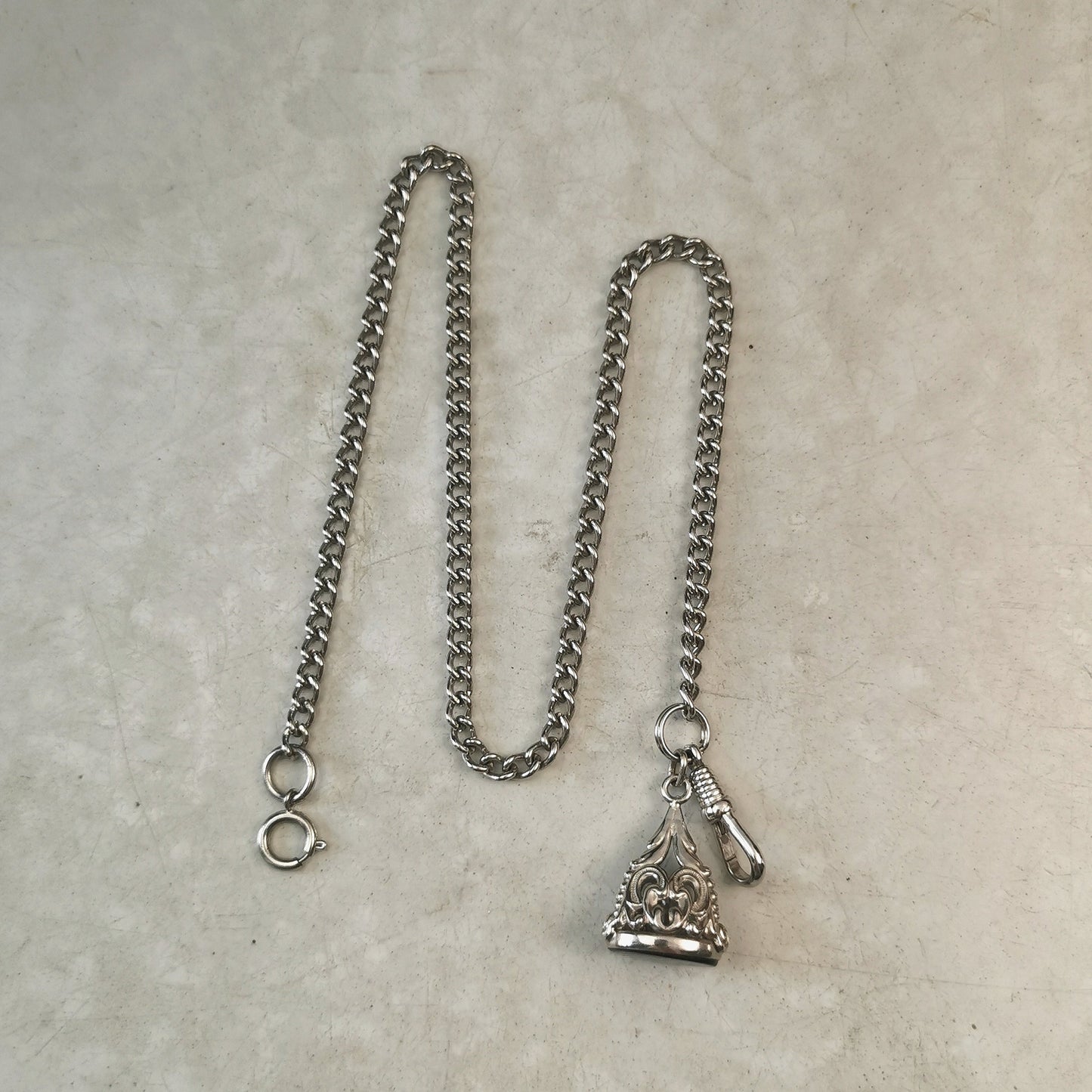 Vintage Silver-tone Pocket Watch Chain & Fob