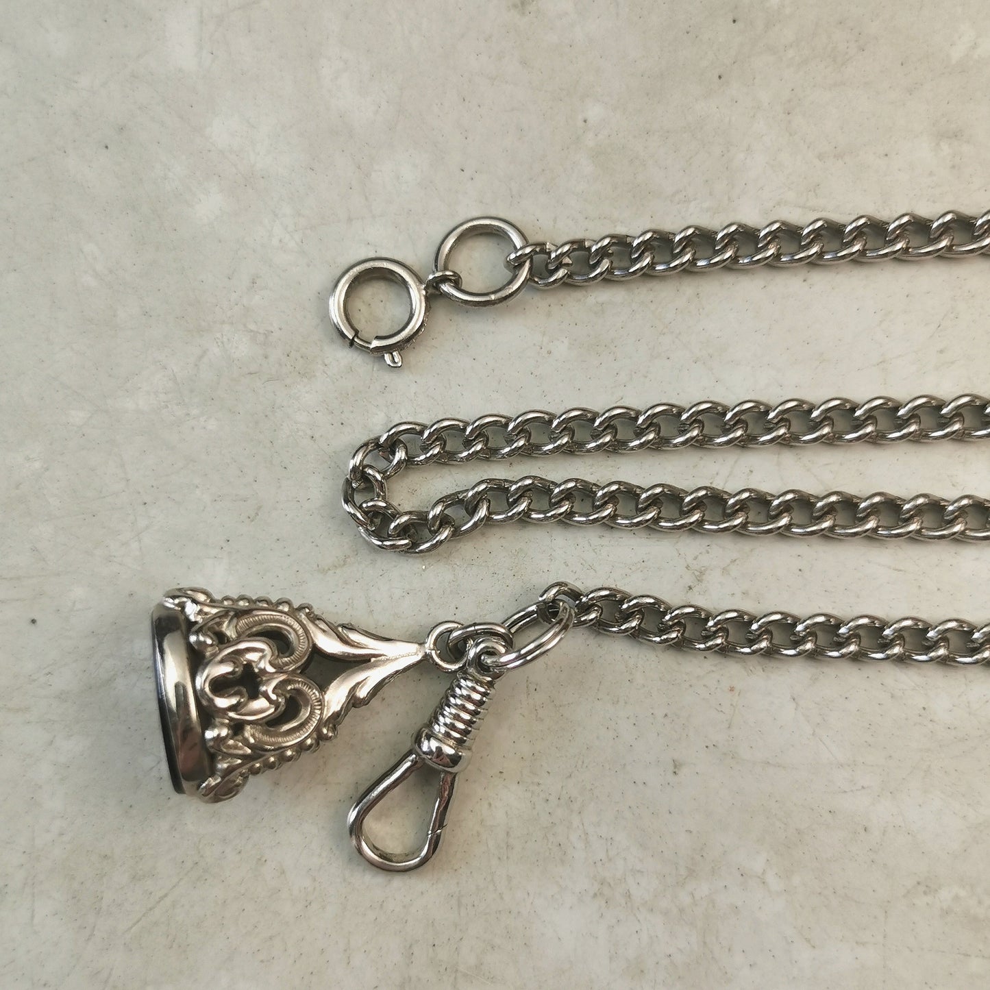 Vintage Silver-tone Pocket Watch Chain & Fob