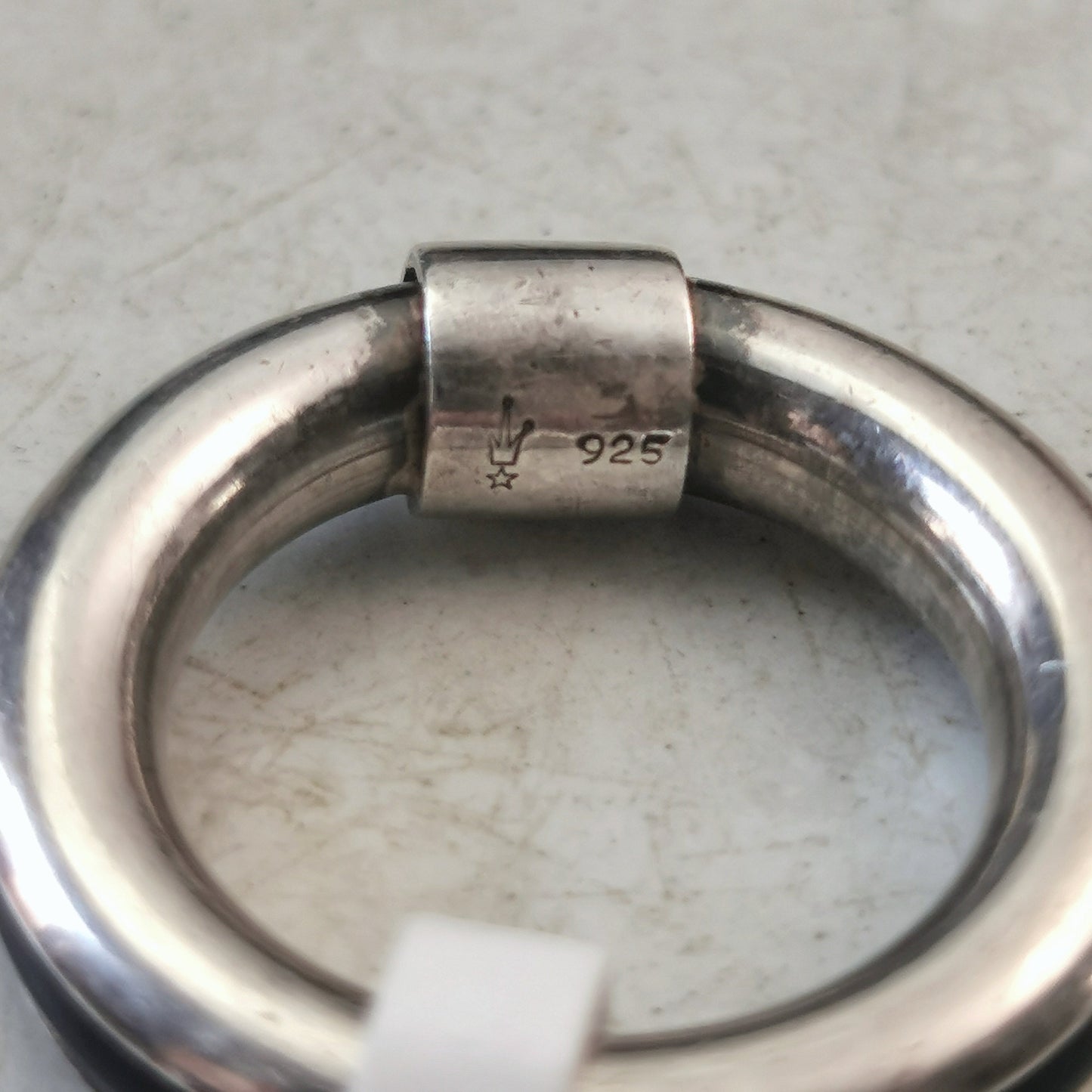 Estate Sterling Silver & Black Rubber Band