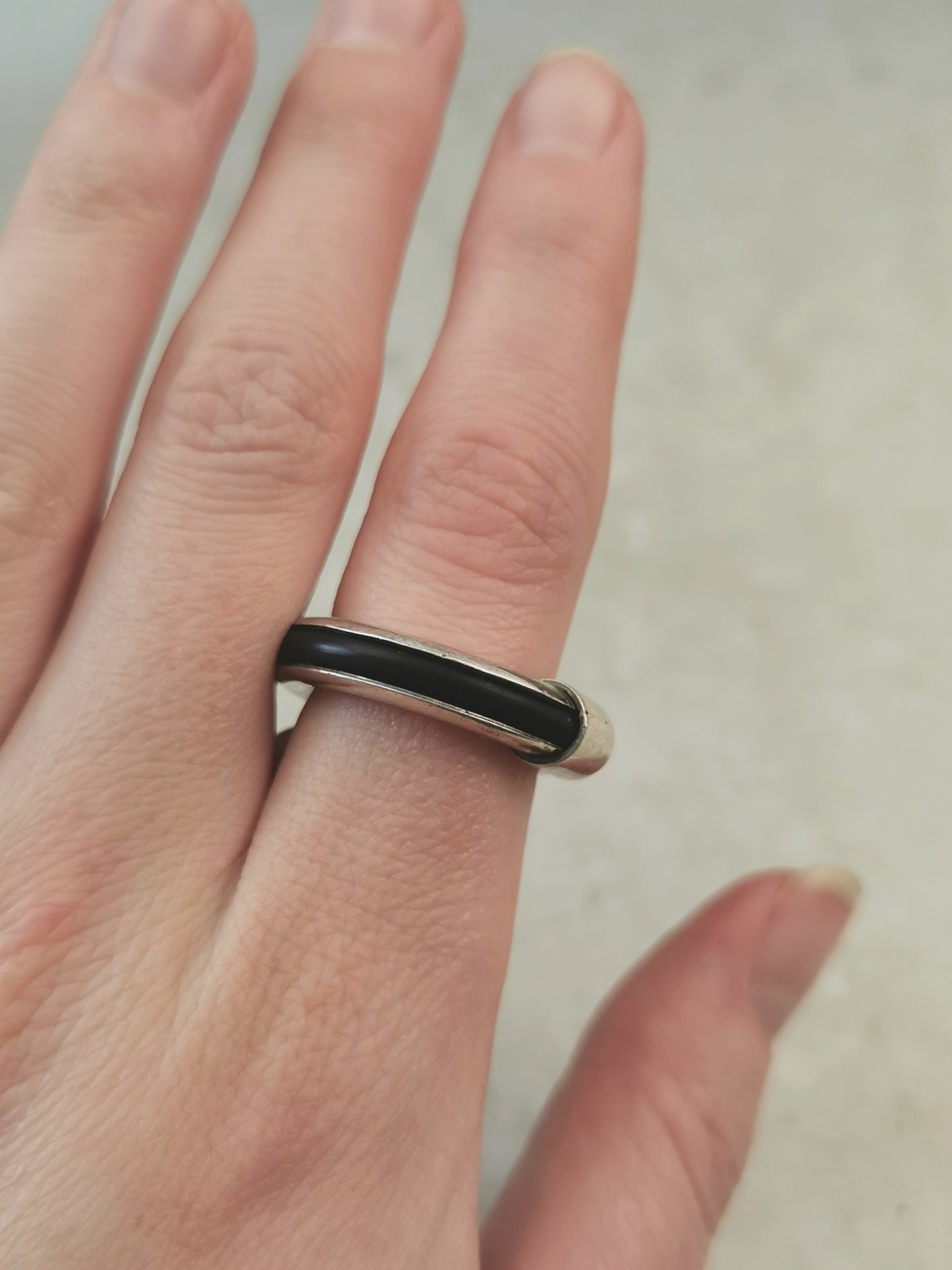 Estate Sterling Silver & Black Rubber Band