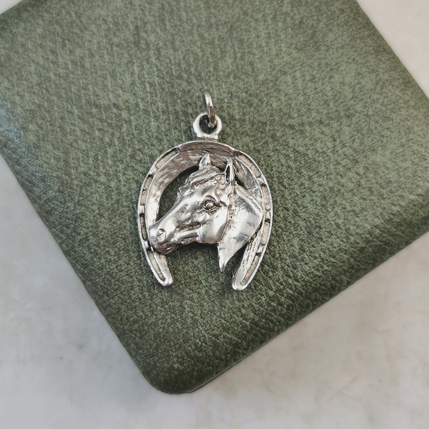 Vintage Silver-tone Large Horse & Horseshoe Charm