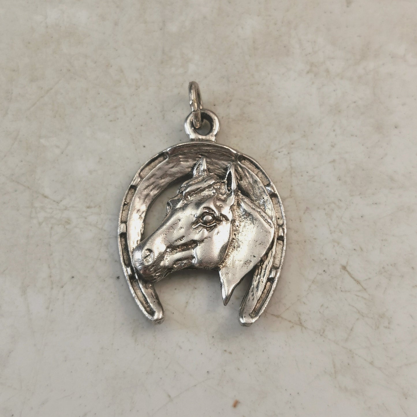 Vintage Silver-tone Large Horse & Horseshoe Charm