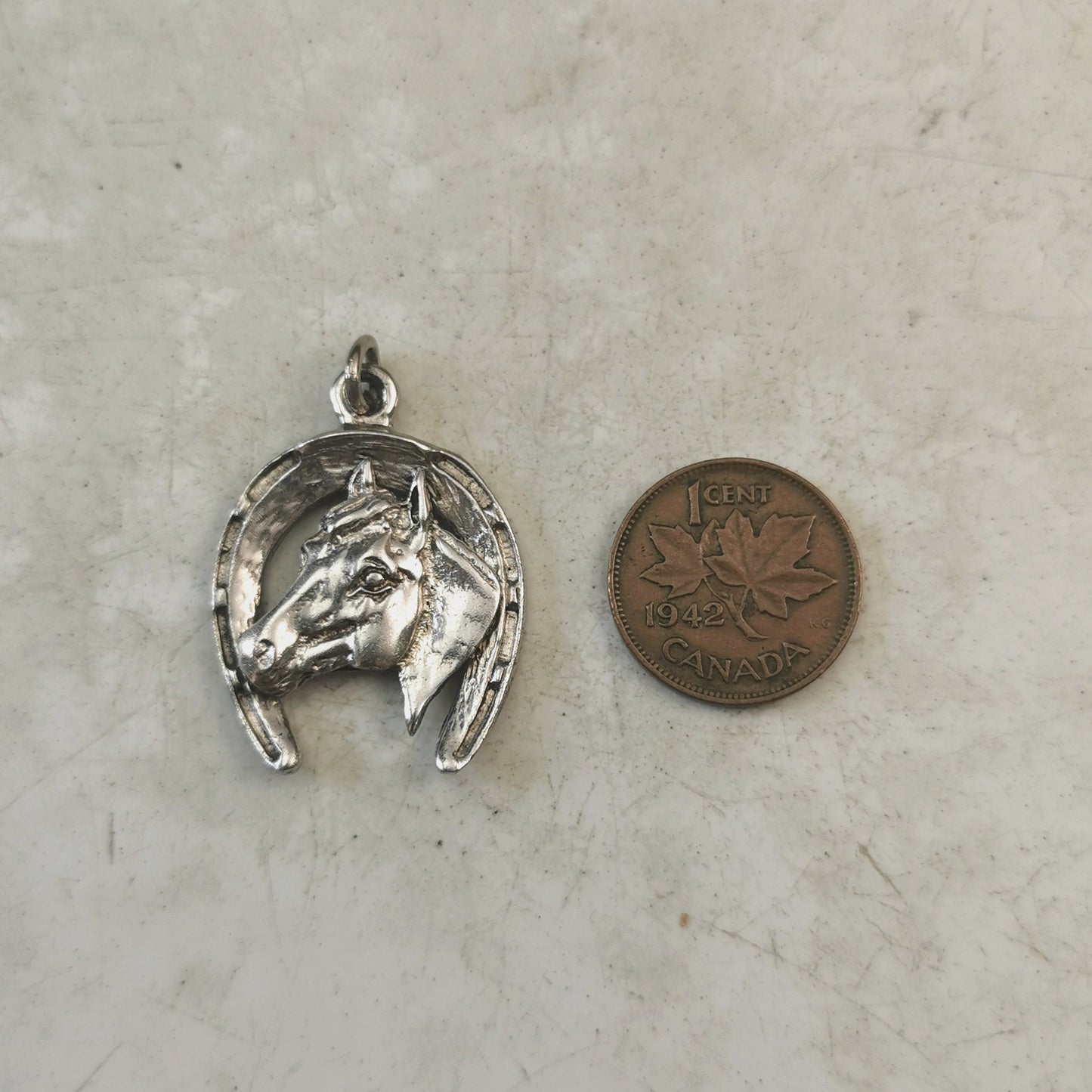 Vintage Silver-tone Large Horse & Horseshoe Charm