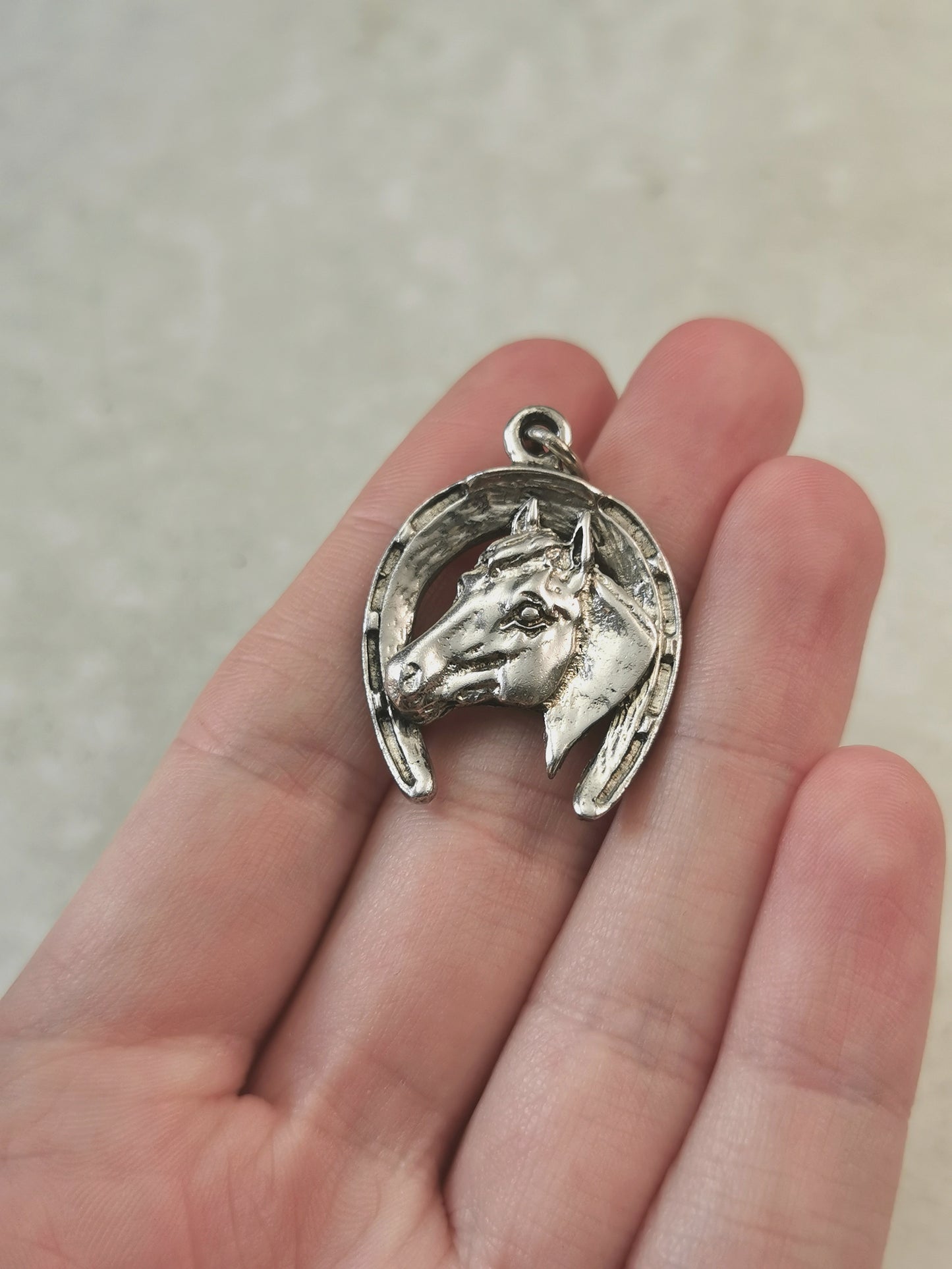 Vintage Silver-tone Large Horse & Horseshoe Charm