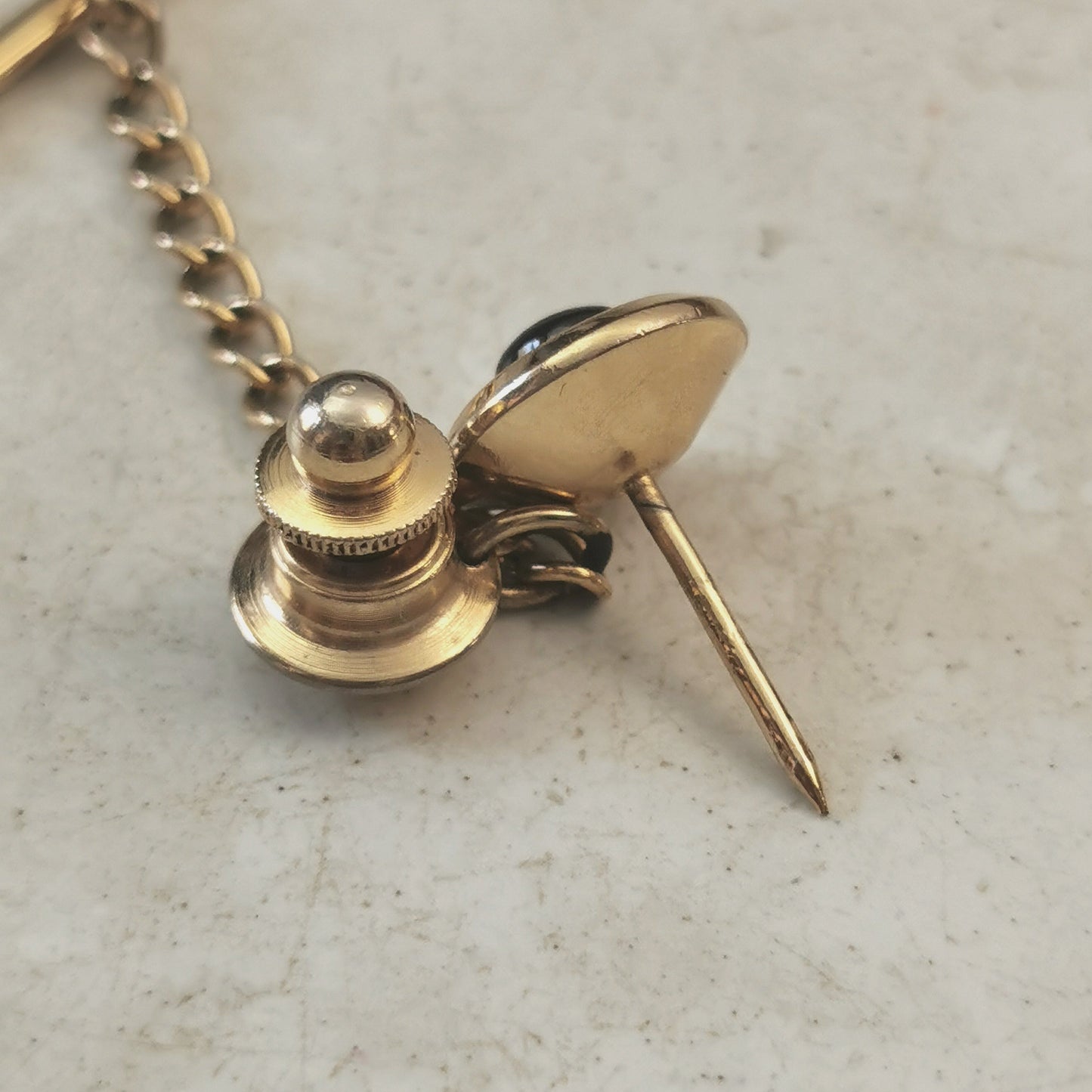 Vintage Gold Tone Cats Eye Black Sapphire Tie Tack