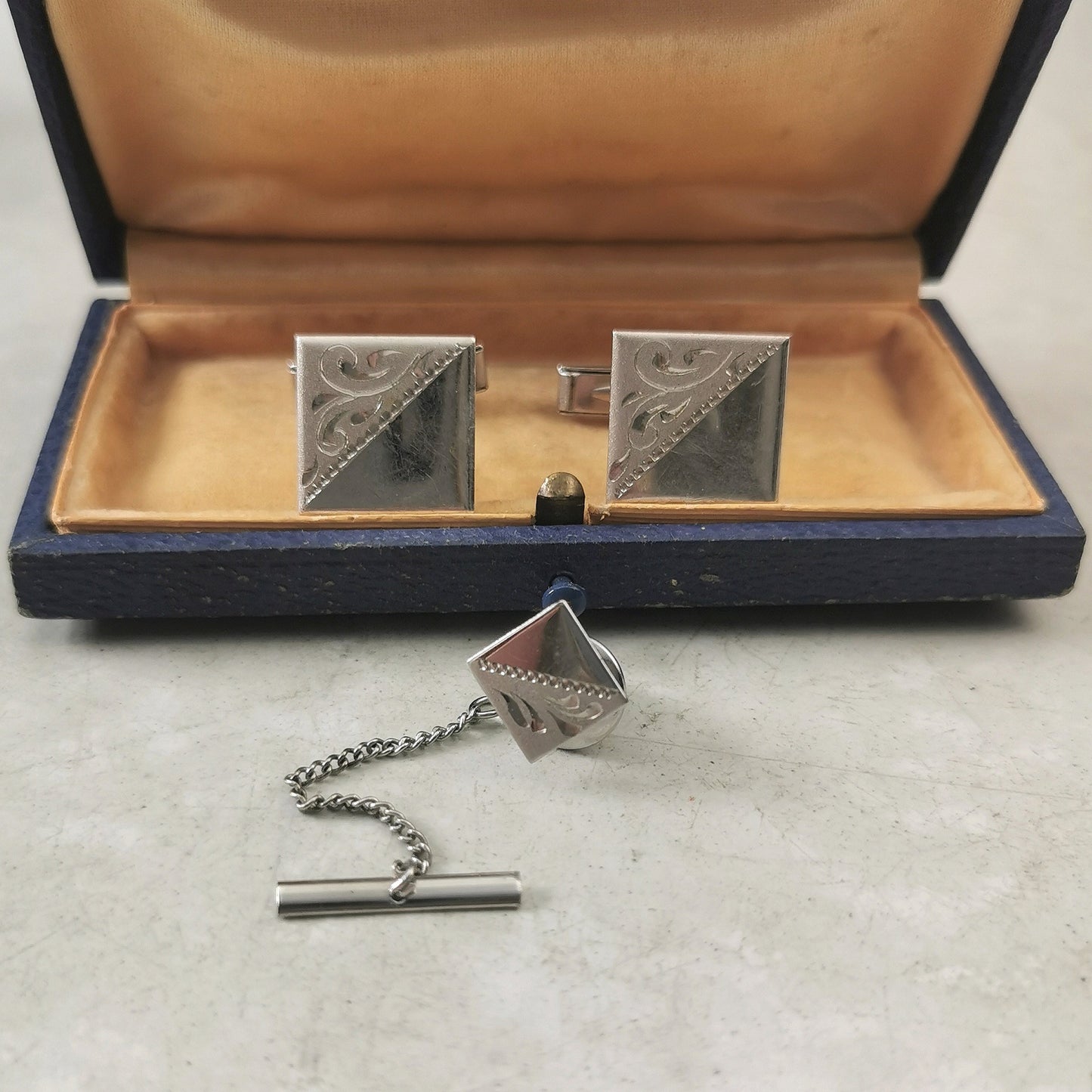 Vintage Sterling Silver Tie Tack and Cufflinks Set