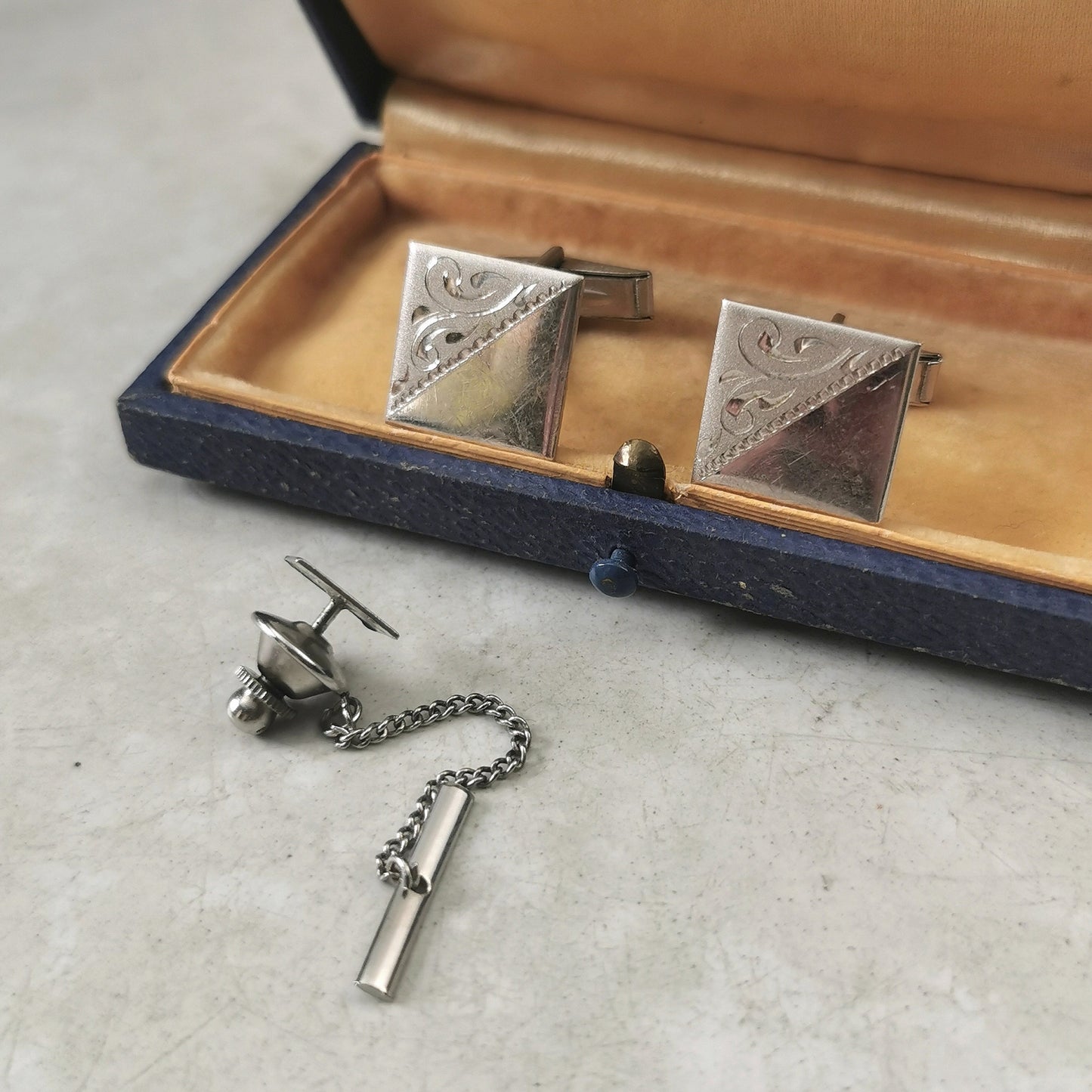 Vintage Sterling Silver Tie Tack and Cufflinks Set