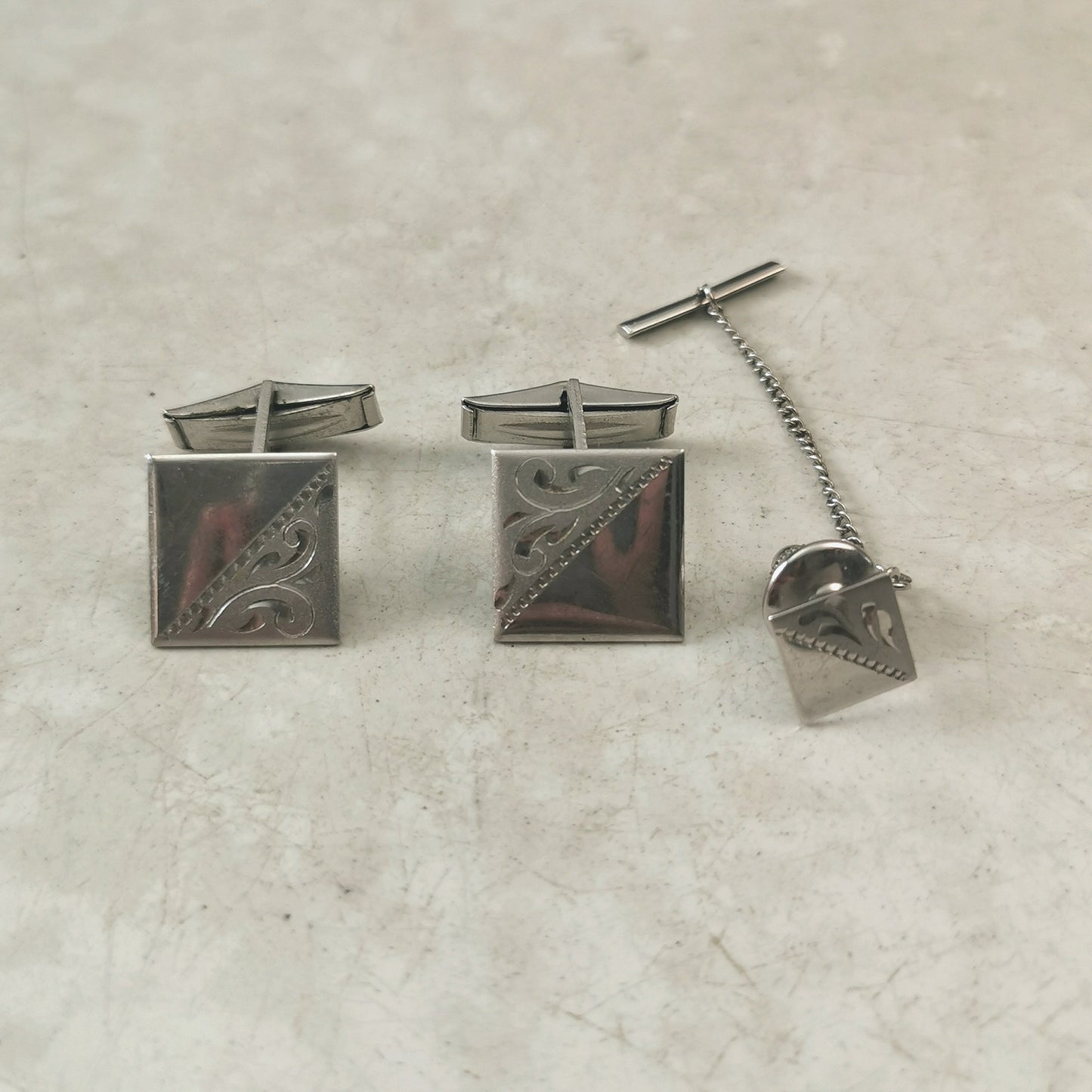Vintage Sterling Silver Tie Tack and Cufflinks Set