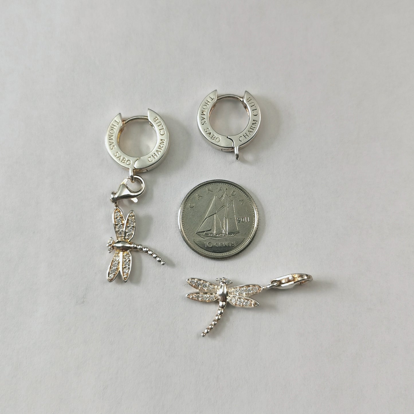 Thomas Sabo Sterling Silver Charm Club Huggies and Dragonfly Charms