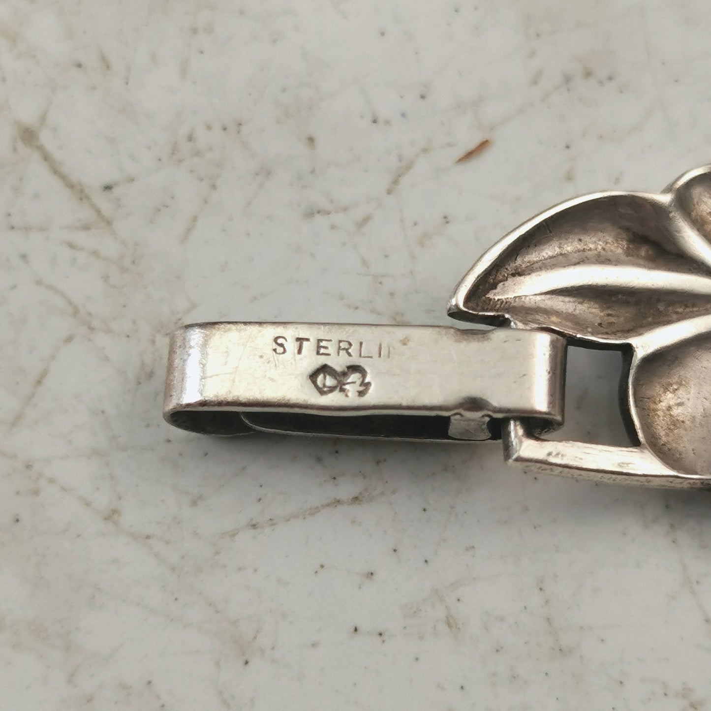Vintage Sterling Silver Rose & Leaf Link Bracelet