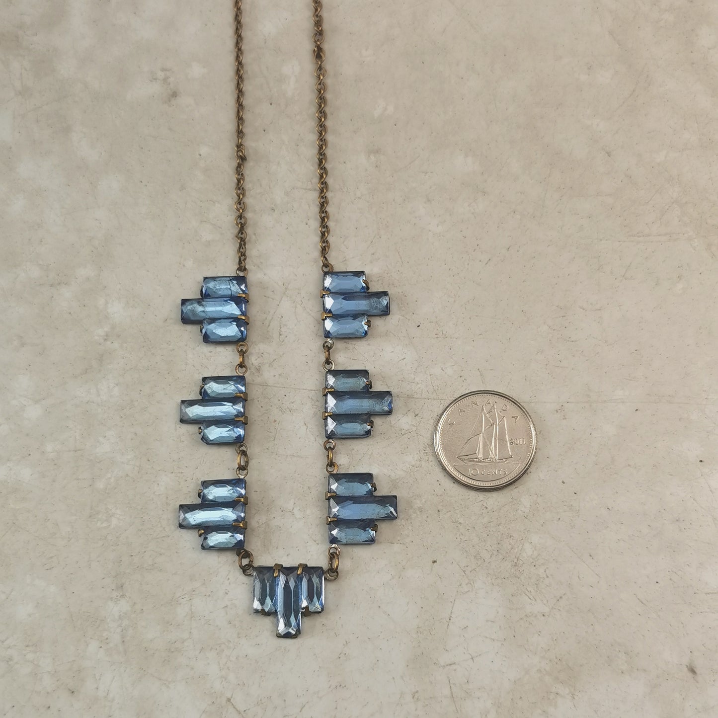 Art Deco Blue Vauxhall Glass Choker Necklace
