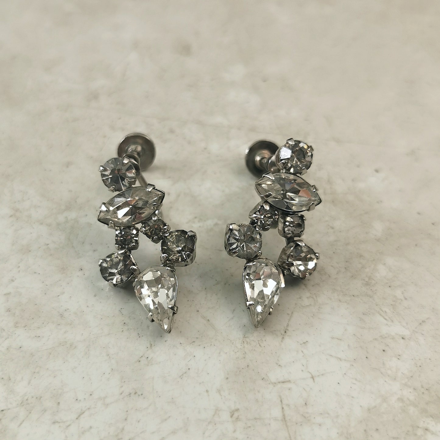 Vintage Sherman Clear Rhinestone Dangle Screw Back Earrings