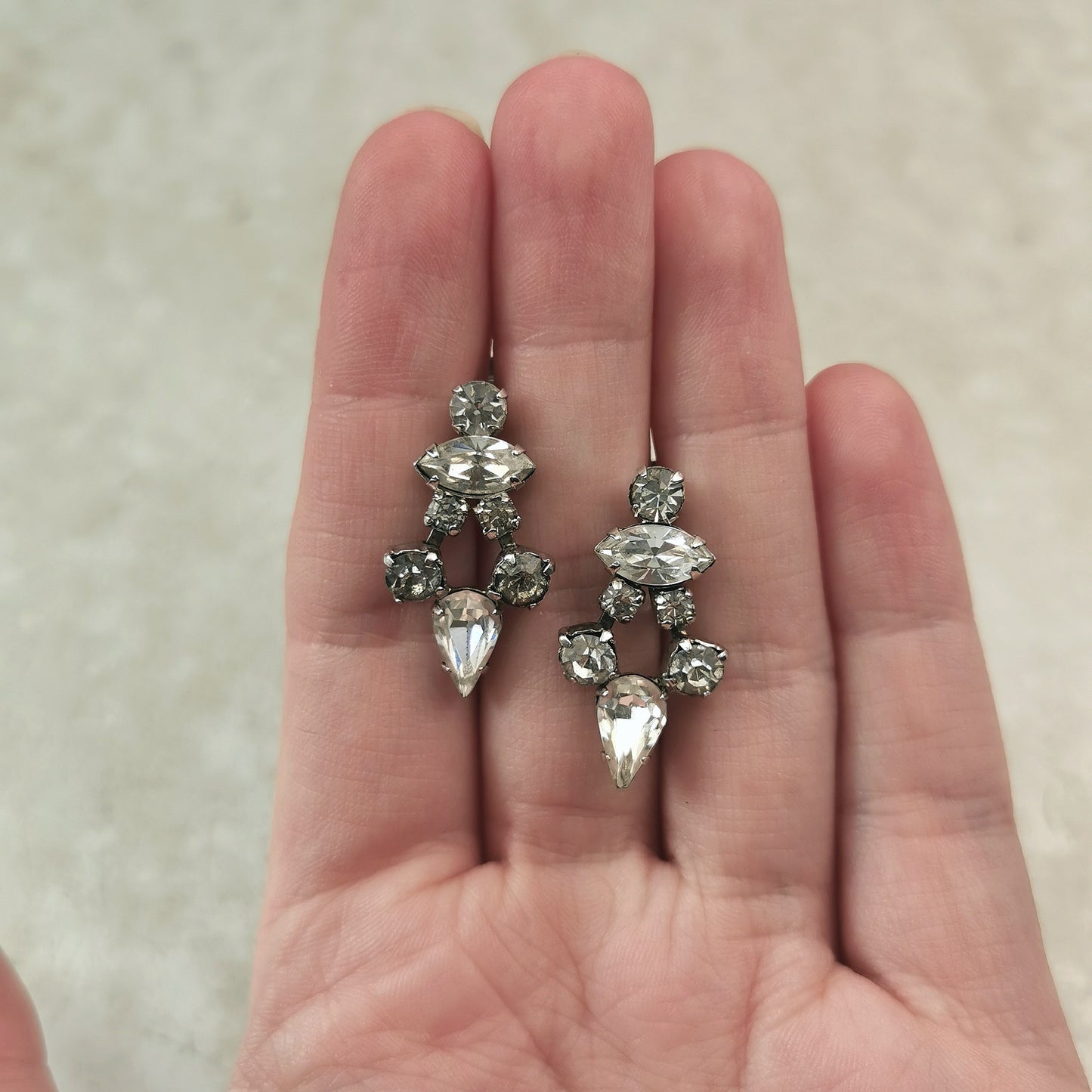 Vintage Sherman Clear Rhinestone Dangle Screw Back Earrings