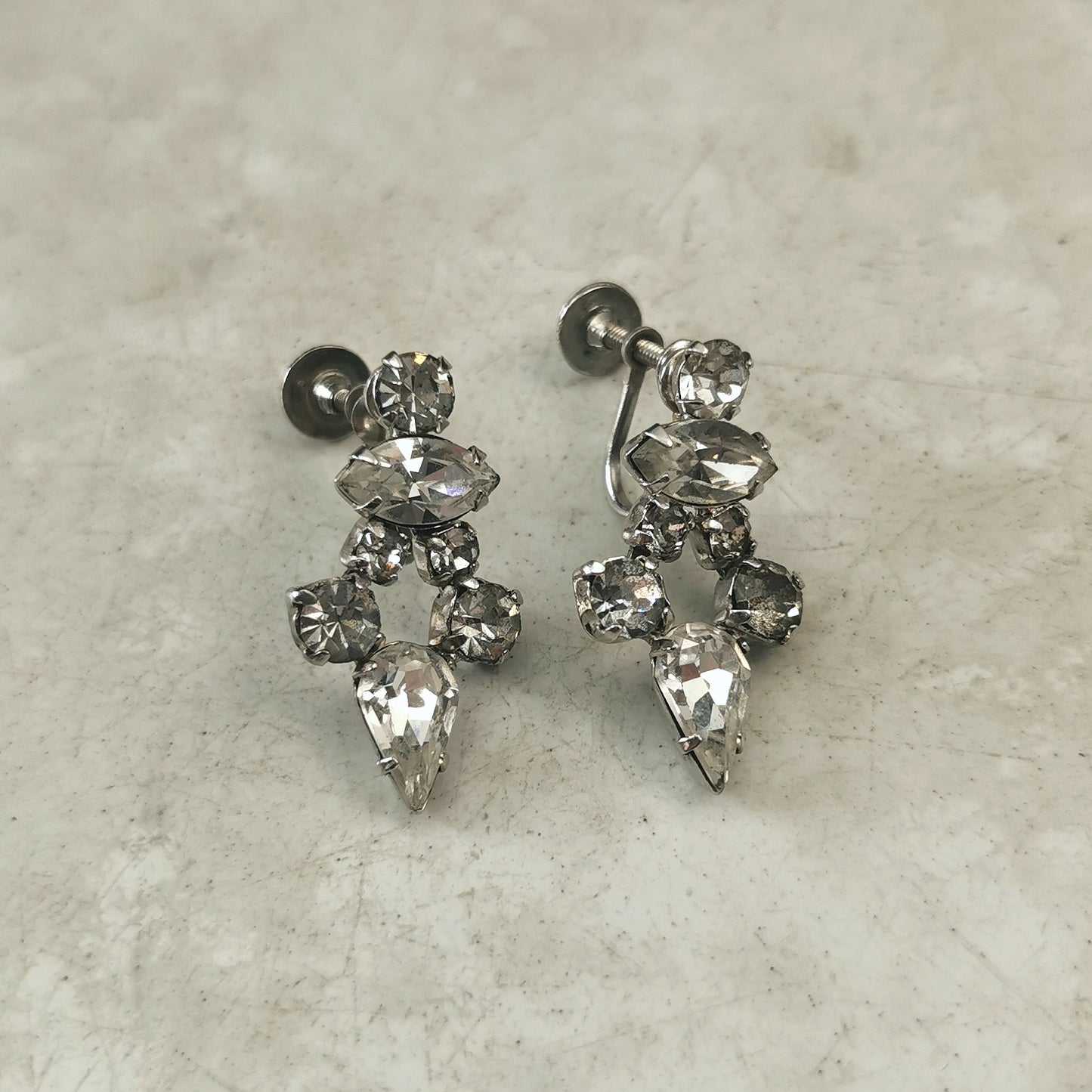 Vintage Sherman Clear Rhinestone Dangle Screw Back Earrings