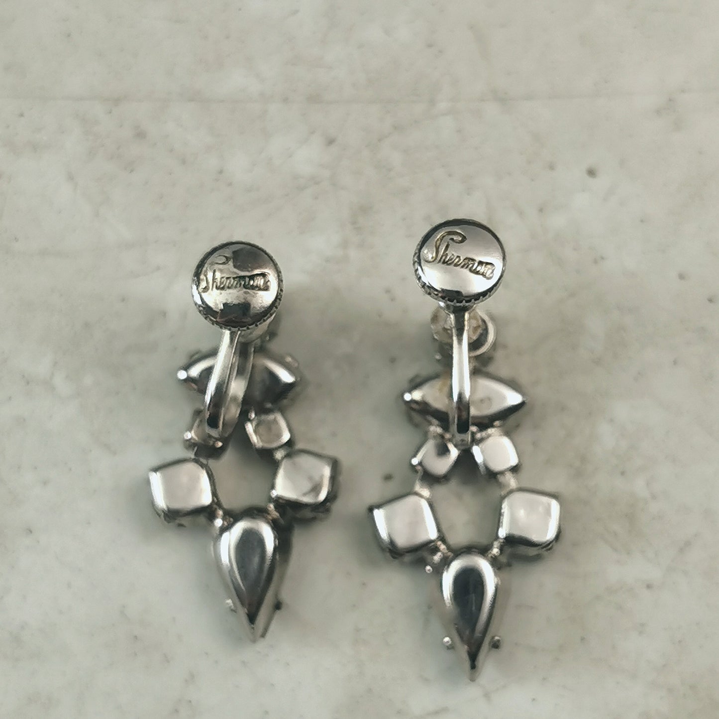 Vintage Sherman Clear Rhinestone Dangle Screw Back Earrings