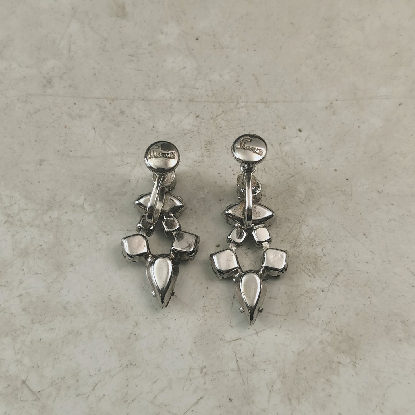 Vintage Sherman Clear Rhinestone Dangle Screw Back Earrings