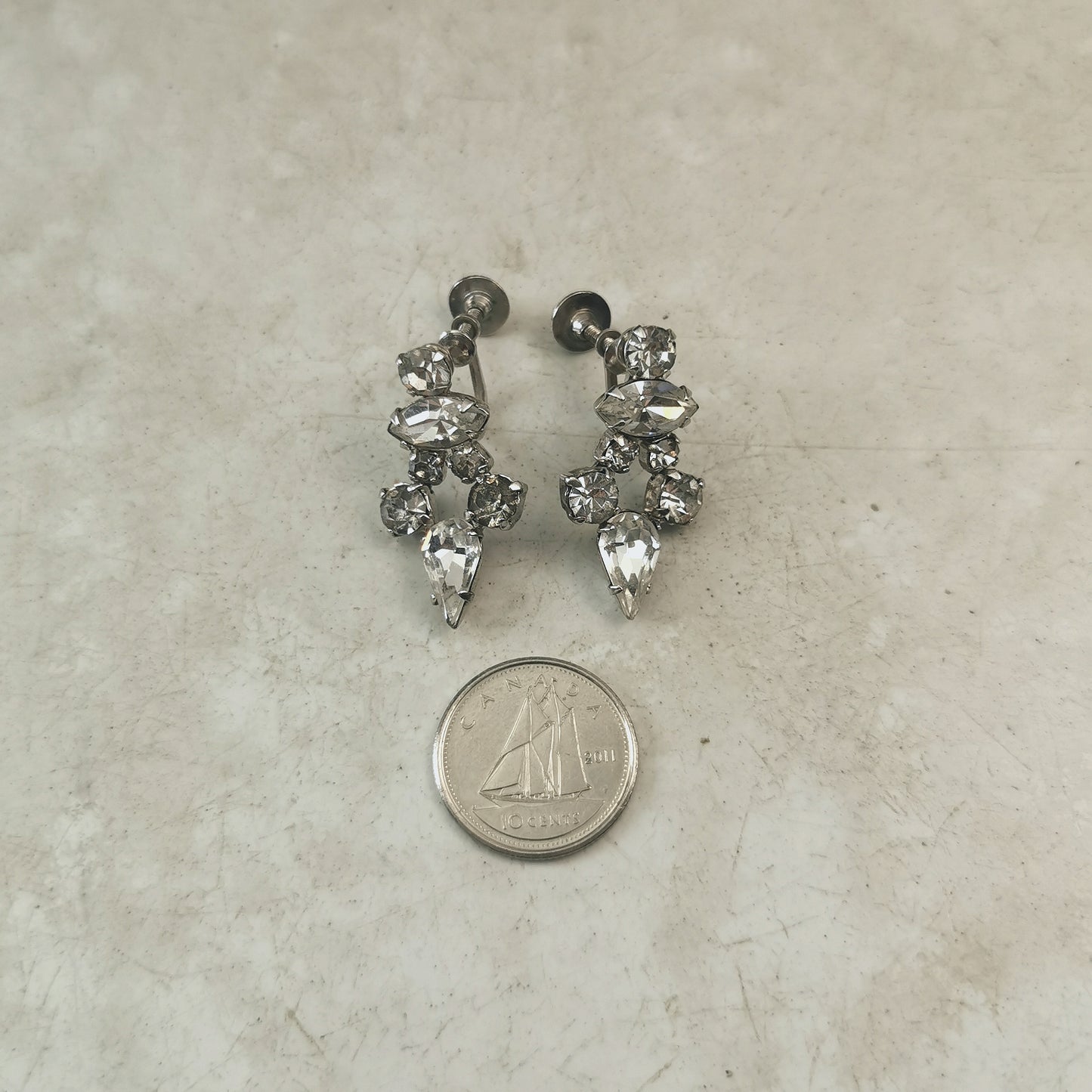 Vintage Sherman Clear Rhinestone Dangle Screw Back Earrings