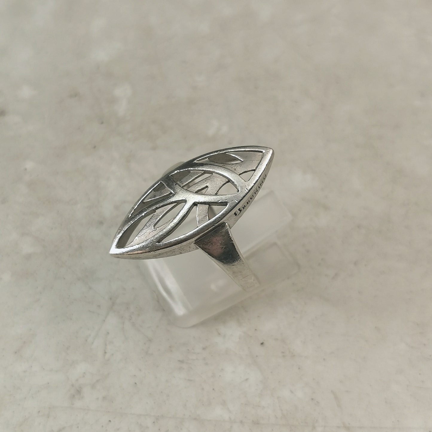 Estate Breuning Sterling Silver Open Work Navette Ring