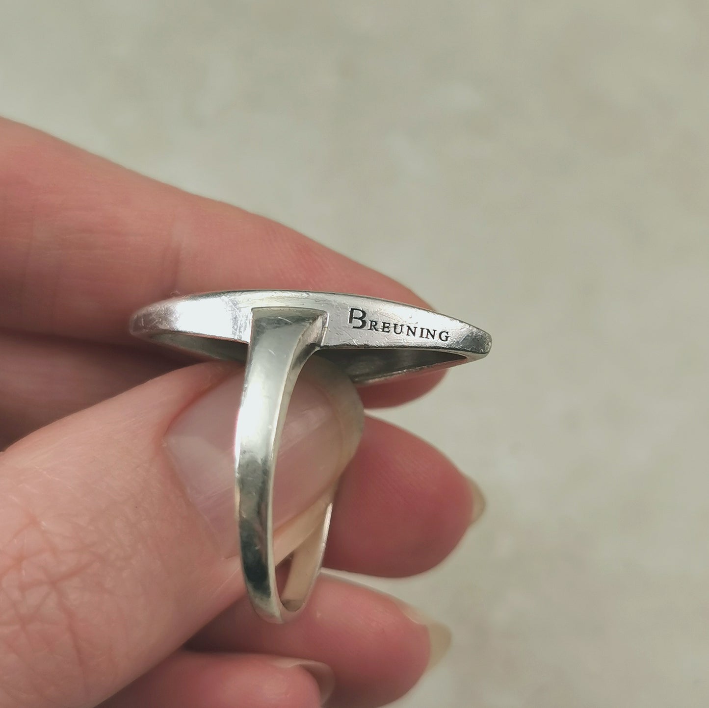 Estate Breuning Sterling Silver Open Work Navette Ring