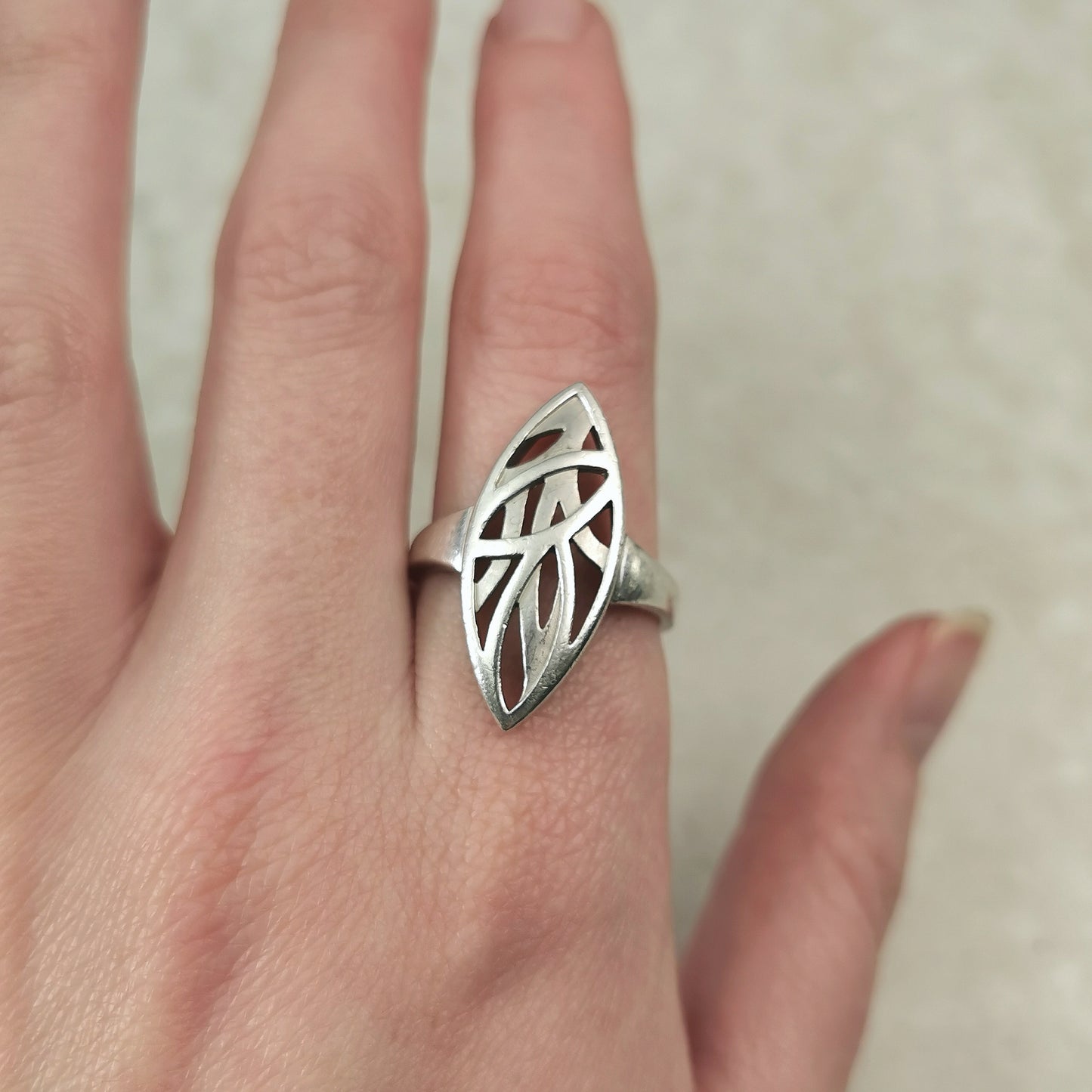 Estate Breuning Sterling Silver Open Work Navette Ring