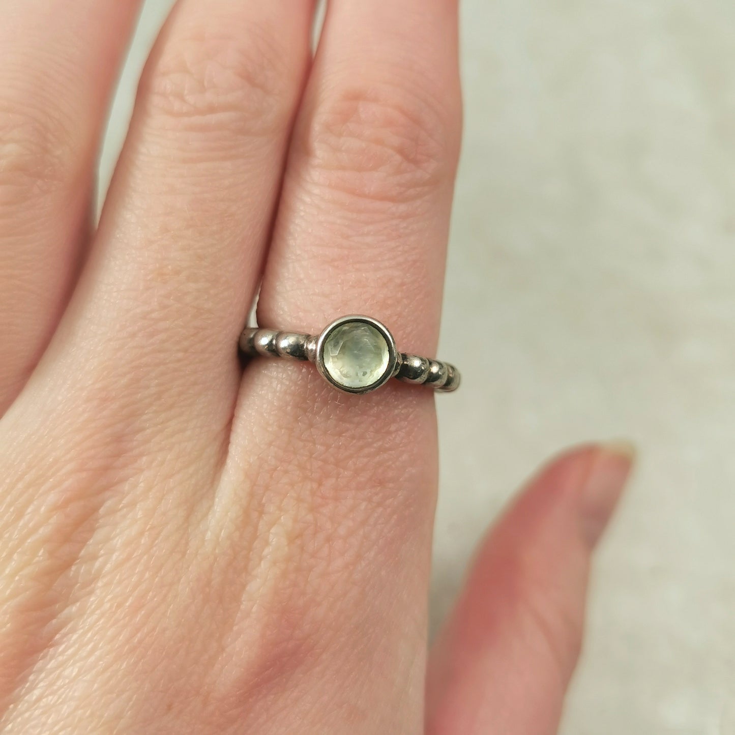 Estate Pandora Sterling Silver Sweet Dreams Prehnite Ring