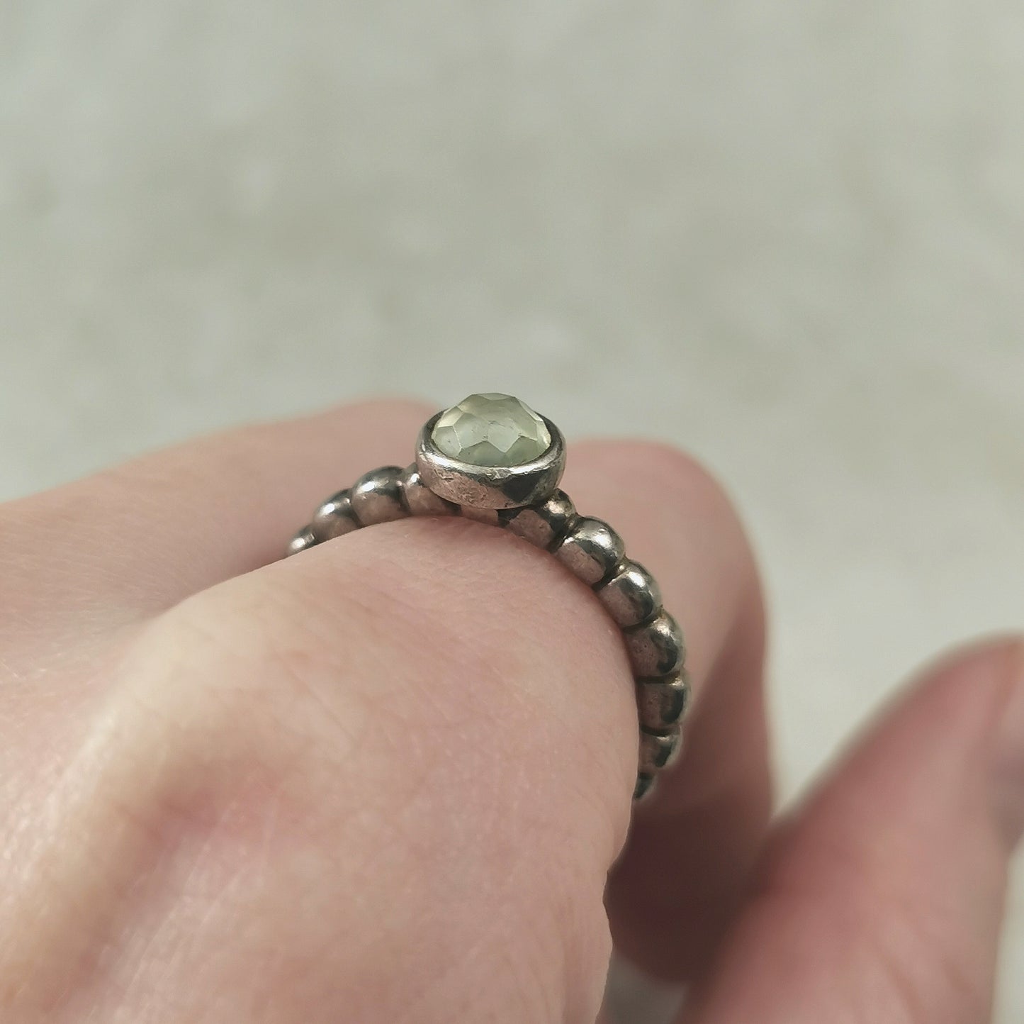 Estate Pandora Sterling Silver Sweet Dreams Prehnite Ring