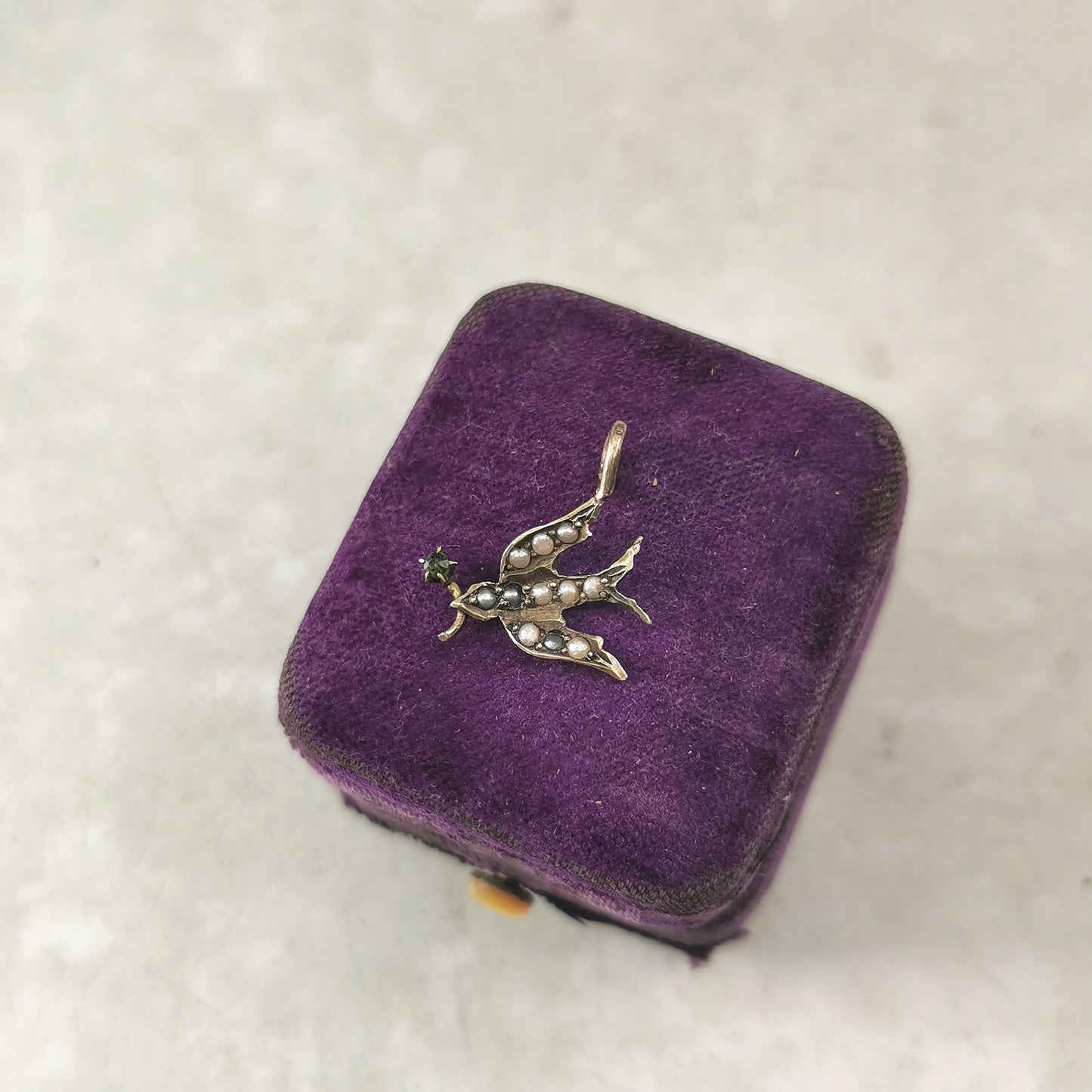 Antique 14k Yellow Gold & Seed Pearl Bird with Flower Conversion Pendant