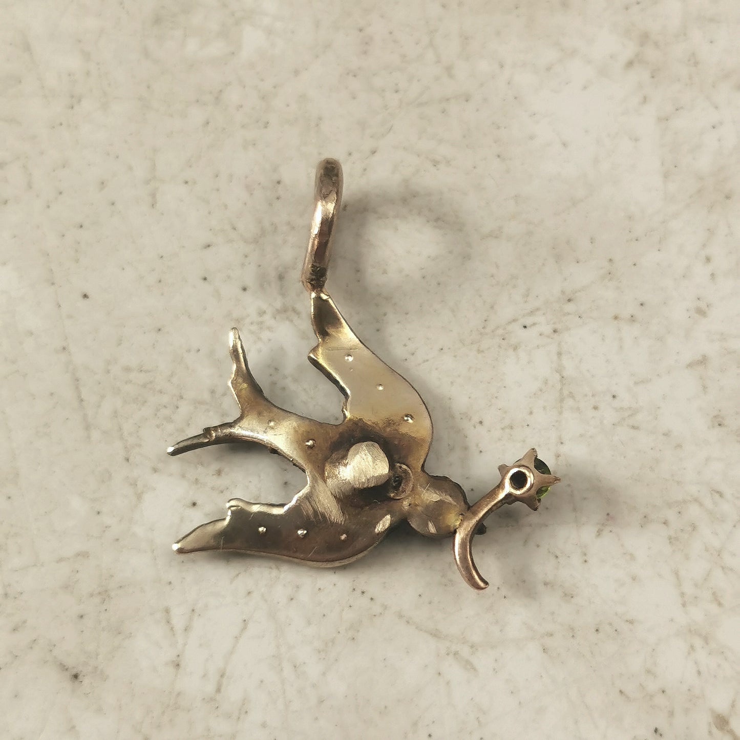 Antique 14k Yellow Gold & Seed Pearl Bird with Flower Conversion Pendant