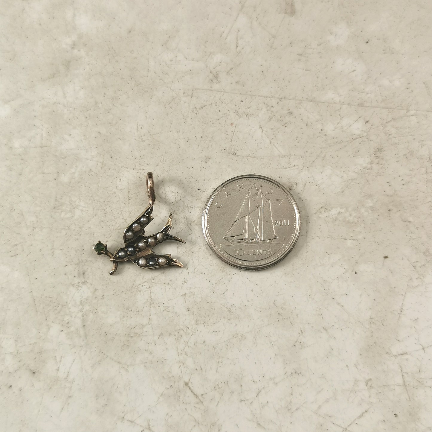 Antique 14k Yellow Gold & Seed Pearl Bird with Flower Conversion Pendant
