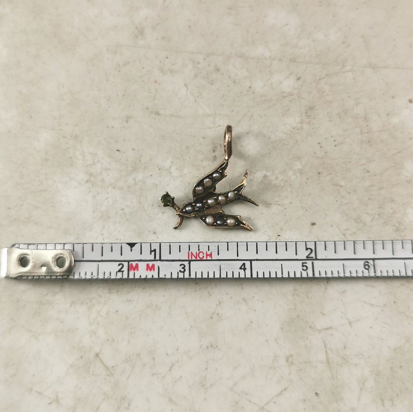 Antique 14k Yellow Gold & Seed Pearl Bird with Flower Conversion Pendant