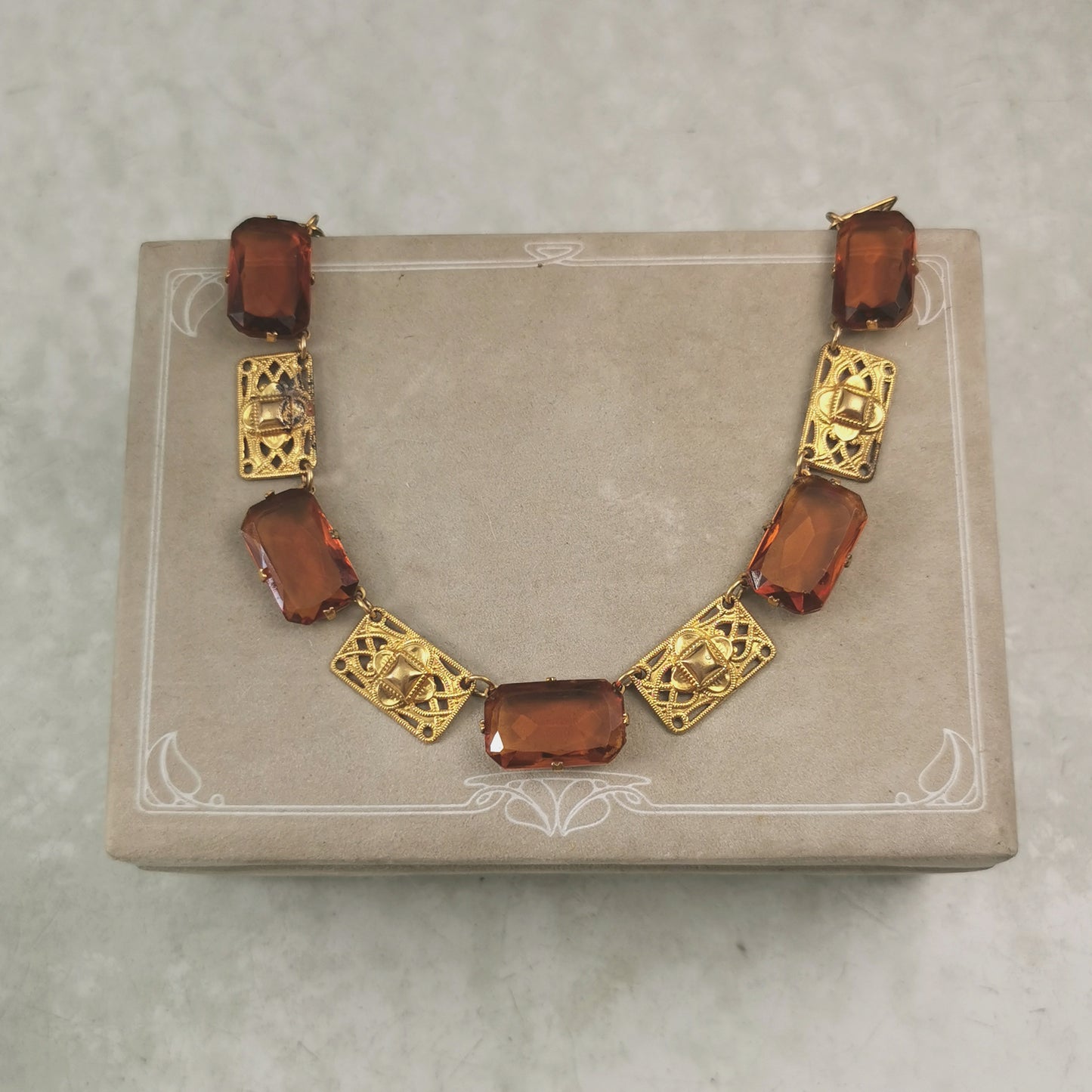 Antique Rivière Orange Paste Panel Necklace