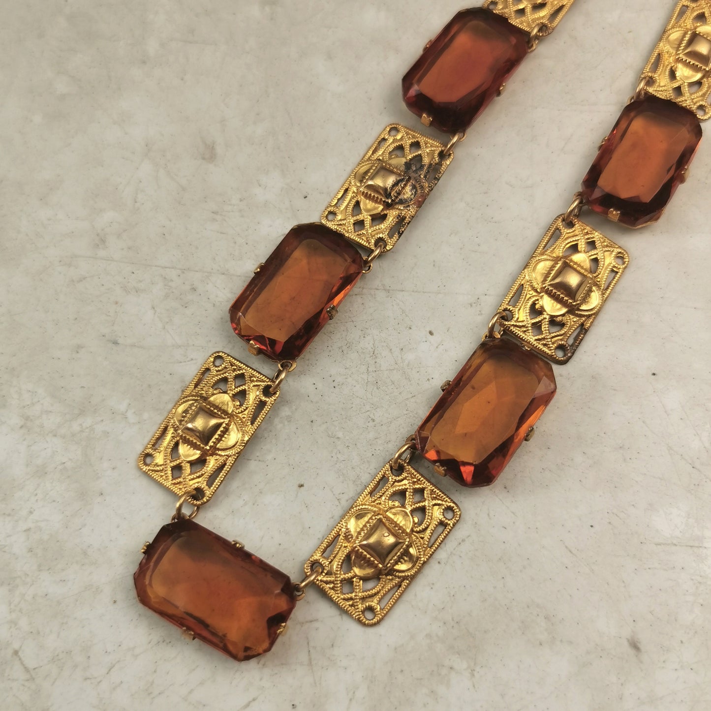 Antique Rivière Orange Paste Panel Necklace