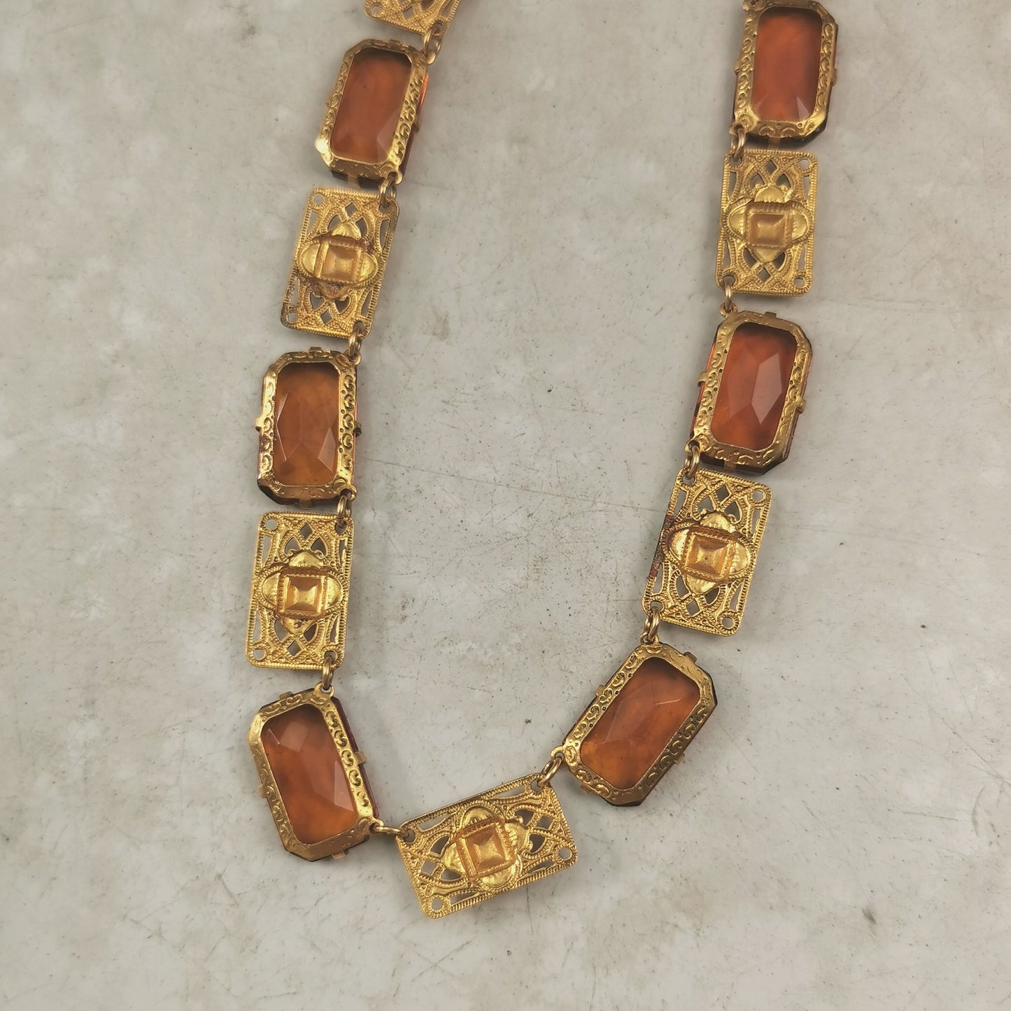 Antique Rivière Orange Paste Panel Necklace