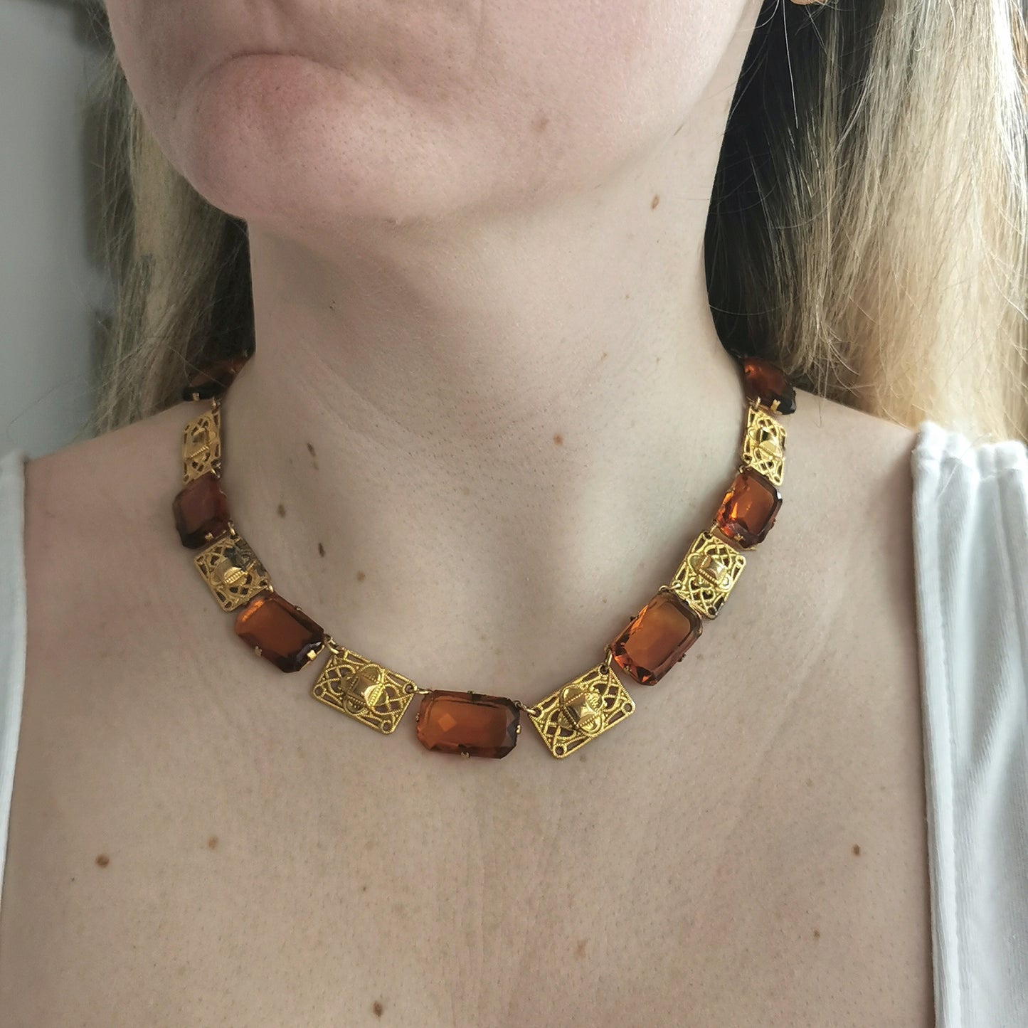 Antique Rivière Orange Paste Panel Necklace