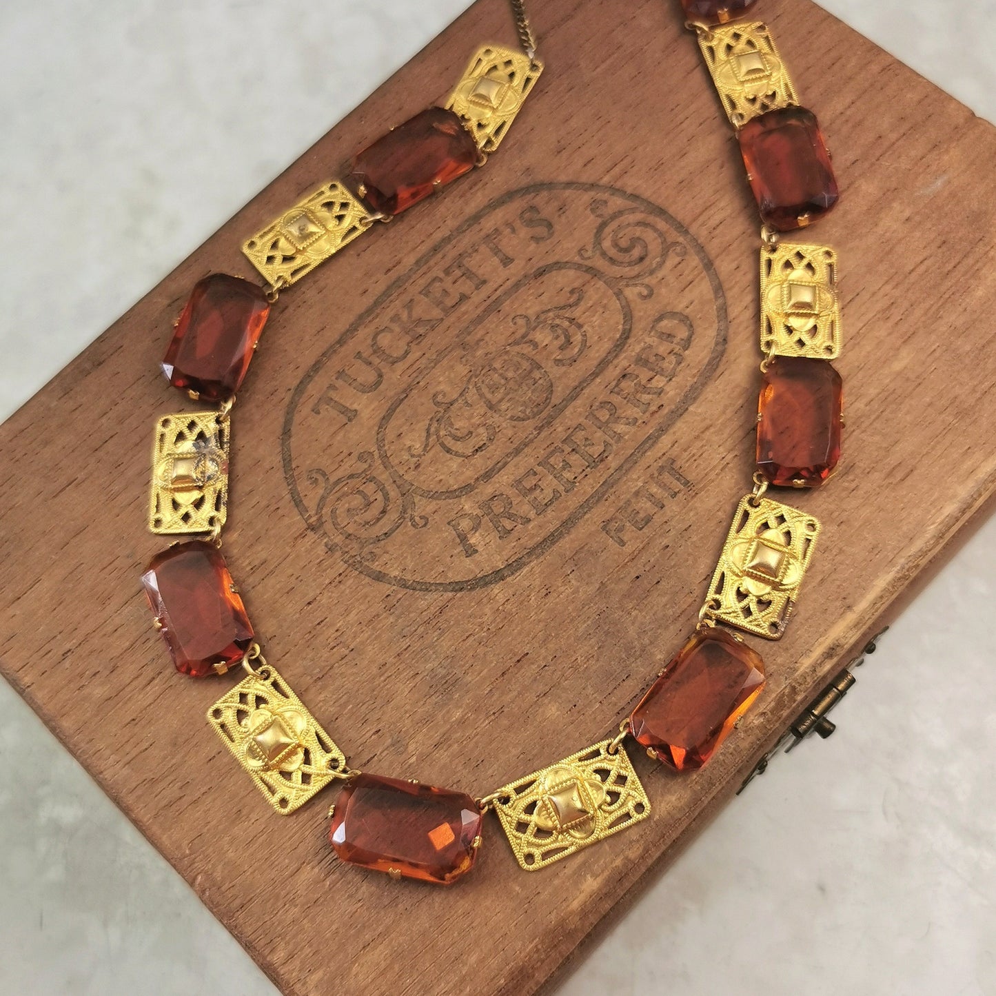 Antique Rivière Orange Paste Panel Necklace
