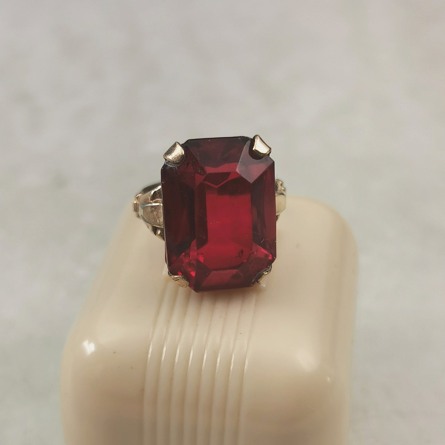 Vintage Rolled Gold Plate Red Glass Cocktail Ring