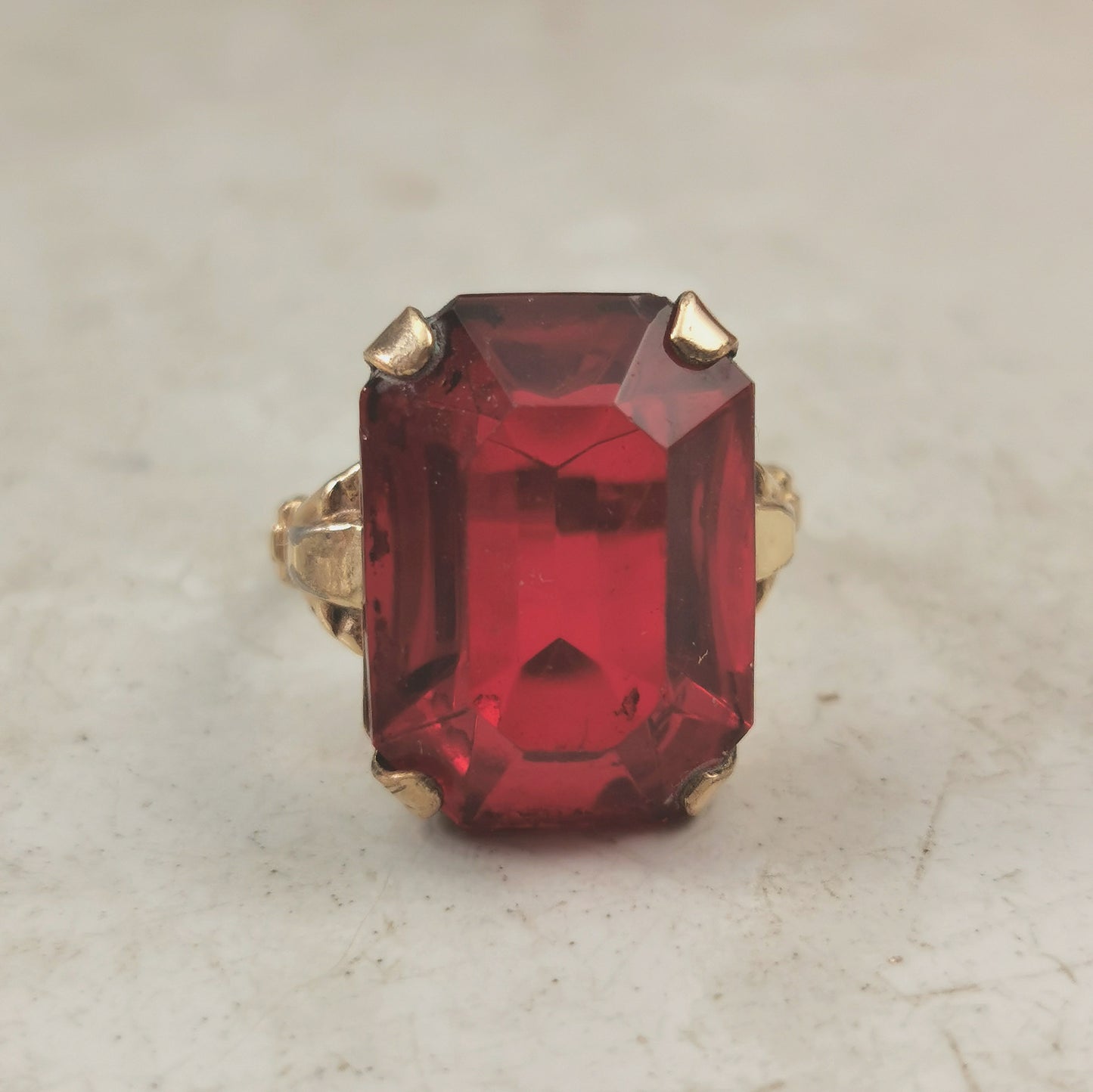 Vintage Rolled Gold Plate Red Glass Cocktail Ring