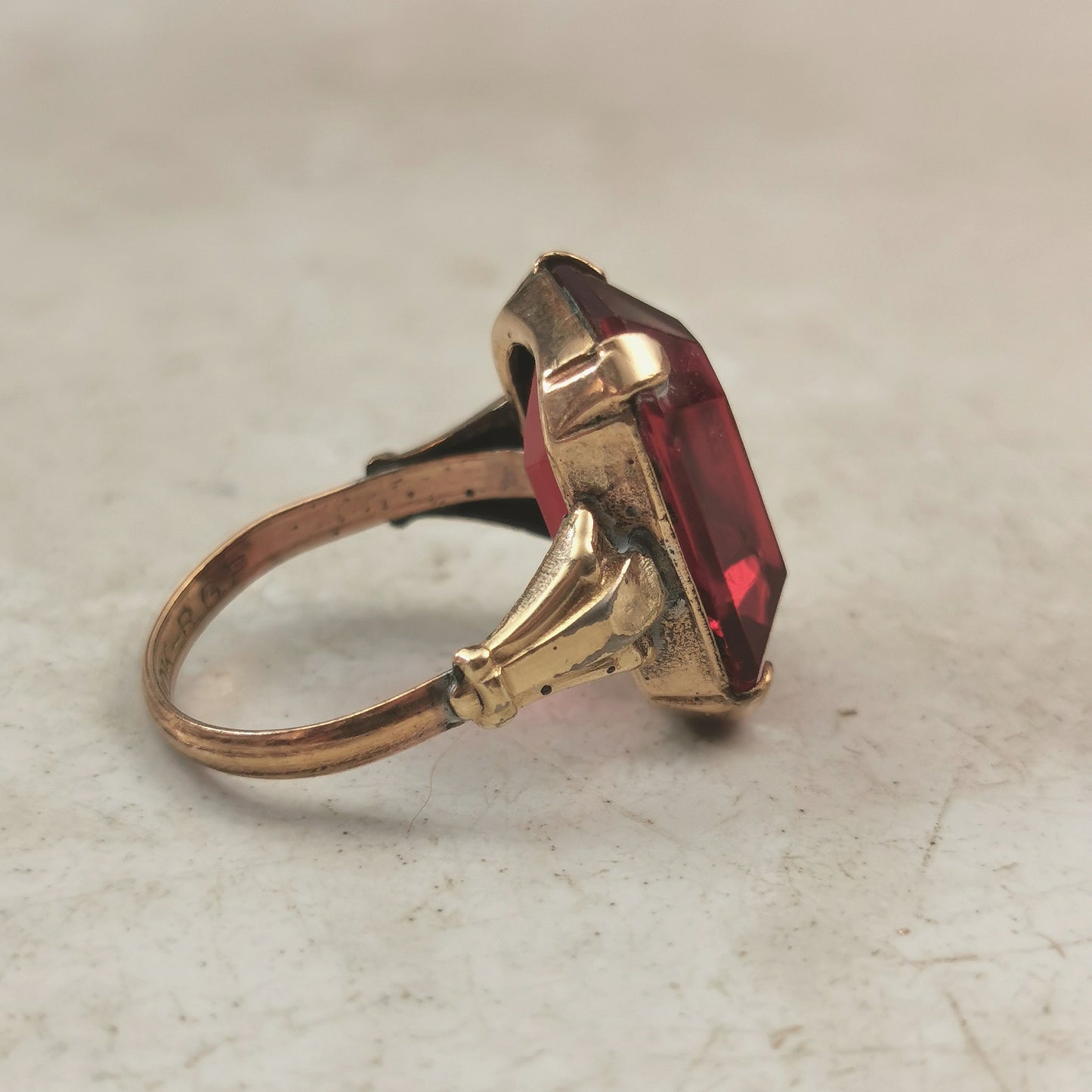 Vintage Rolled Gold Plate Red Glass Cocktail Ring