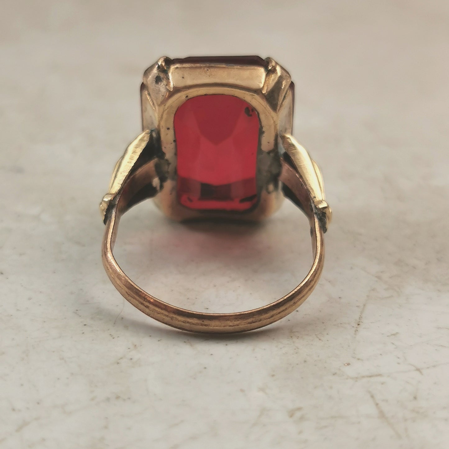 Vintage Rolled Gold Plate Red Glass Cocktail Ring