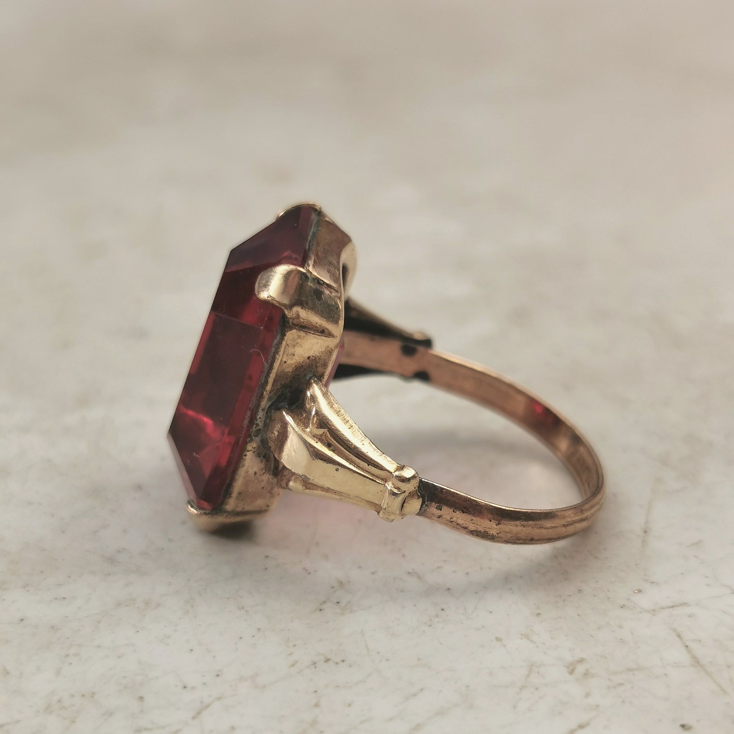 Vintage Rolled Gold Plate Red Glass Cocktail Ring