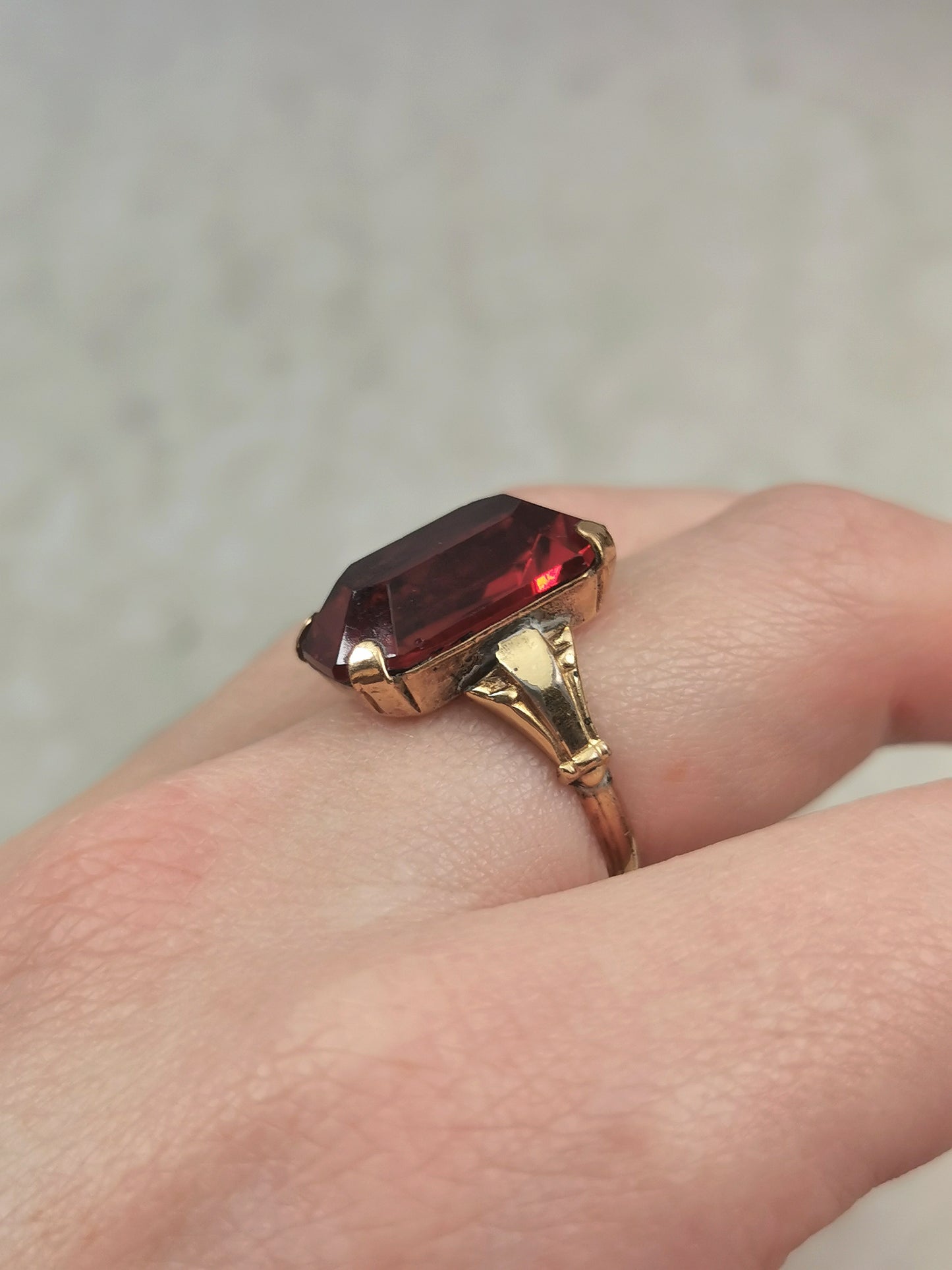Vintage Rolled Gold Plate Red Glass Cocktail Ring