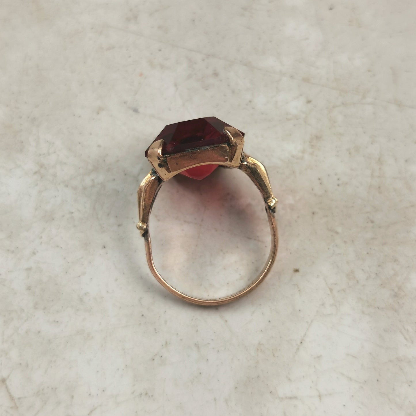 Vintage Rolled Gold Plate Red Glass Cocktail Ring